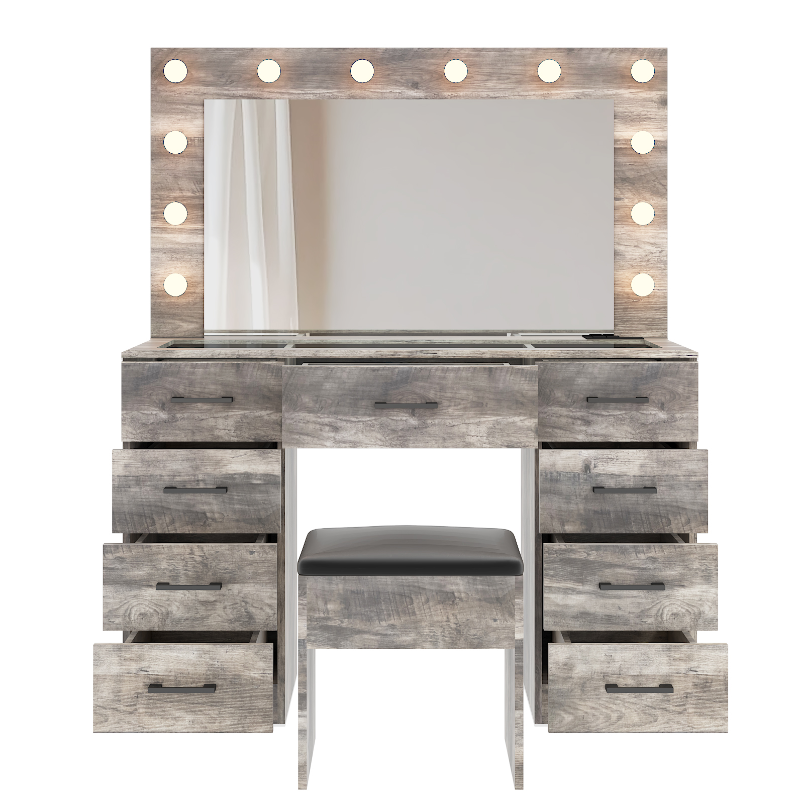 FCH Vanity Table Set9 Drawers Dresser Cabinet with LED Mirror and Power Outlets - Picture 22 of 32