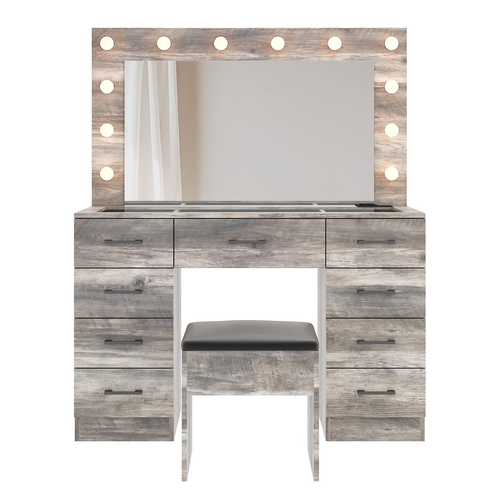 FCH Vanity Table Set9 Drawers Dresser Cabinet with LED Mirror and Power Outlets - Picture 24 of 32