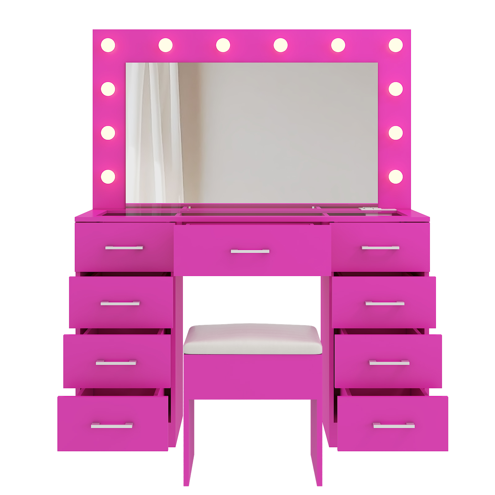 FCH Vanity Table Set9 Drawers Dresser Cabinet with LED Mirror and Power Outlets - Picture 30 of 32