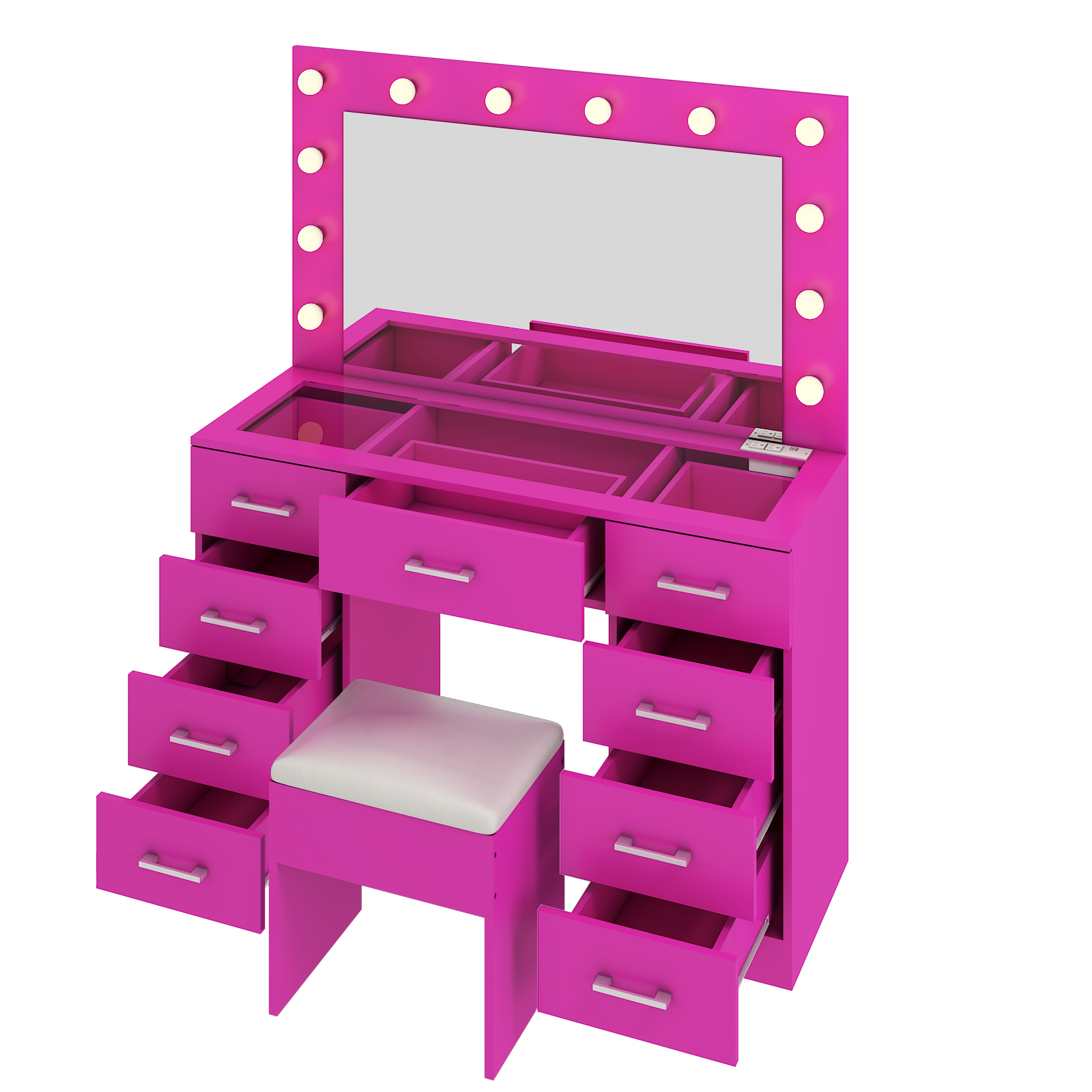 FCH Vanity Table Set9 Drawers Dresser Cabinet with LED Mirror and Power Outlets - Picture 31 of 32