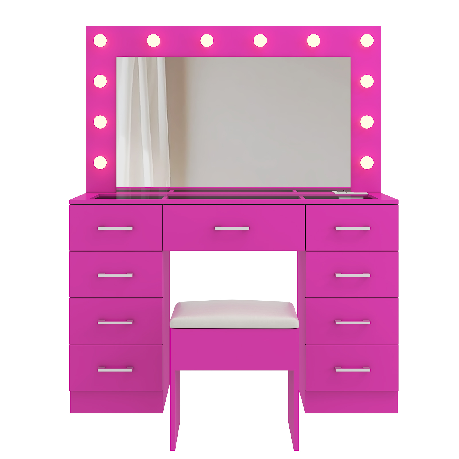 FCH Vanity Table Set9 Drawers Dresser Cabinet with LED Mirror and Power Outlets - Picture 32 of 32