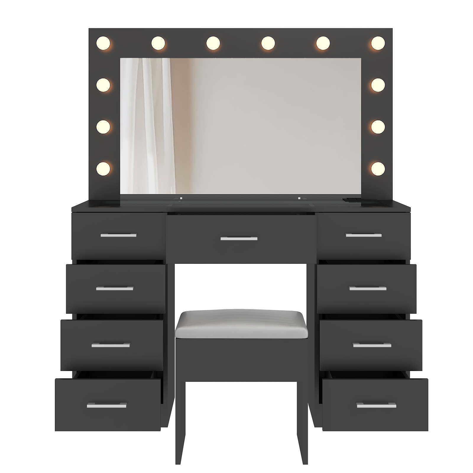 FCH Vanity Table Set9 Drawers Dresser Cabinet with LED Mirror and Power Outlets - Picture 17 of 32