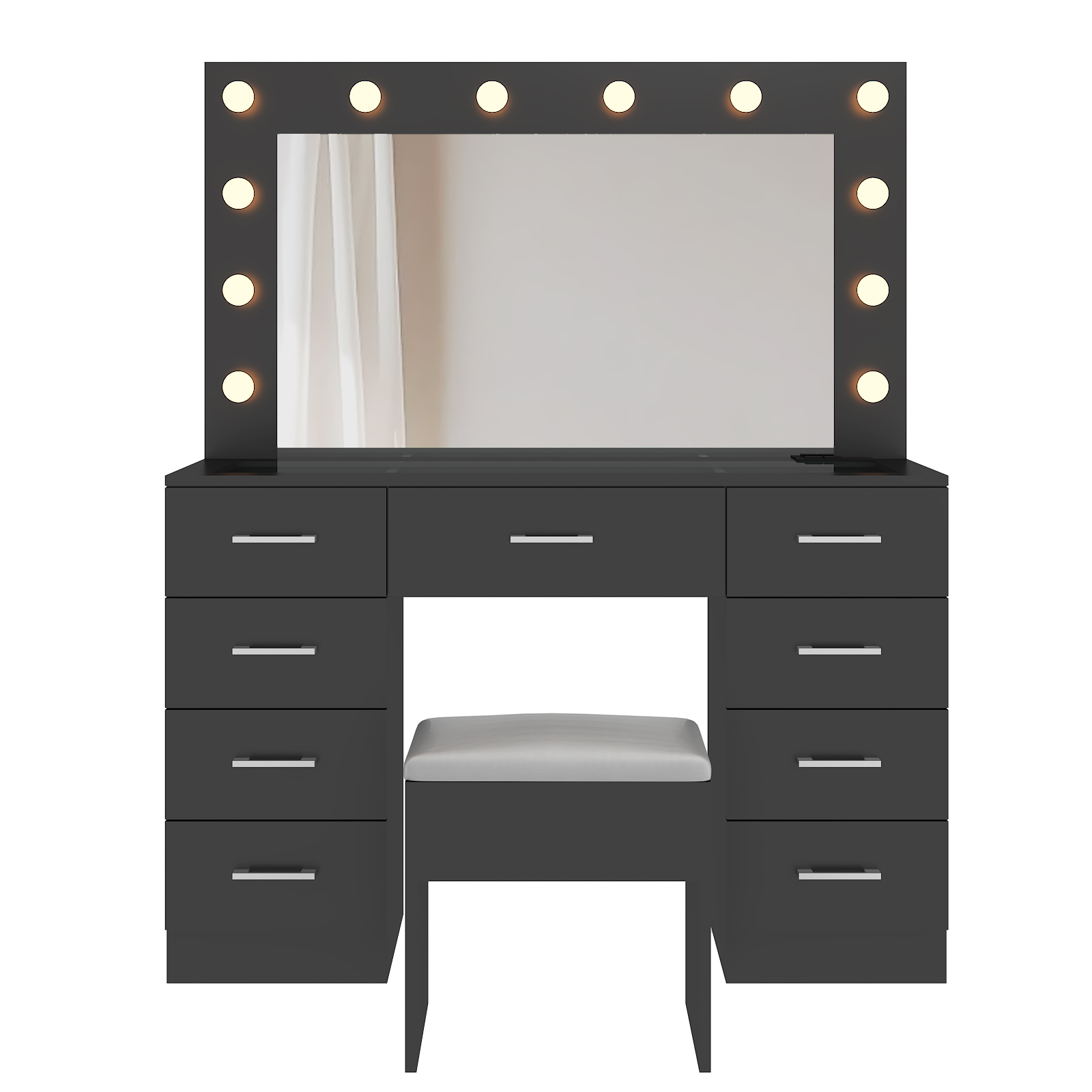 FCH Vanity Table Set9 Drawers Dresser Cabinet with LED Mirror and Power Outlets - Picture 18 of 32