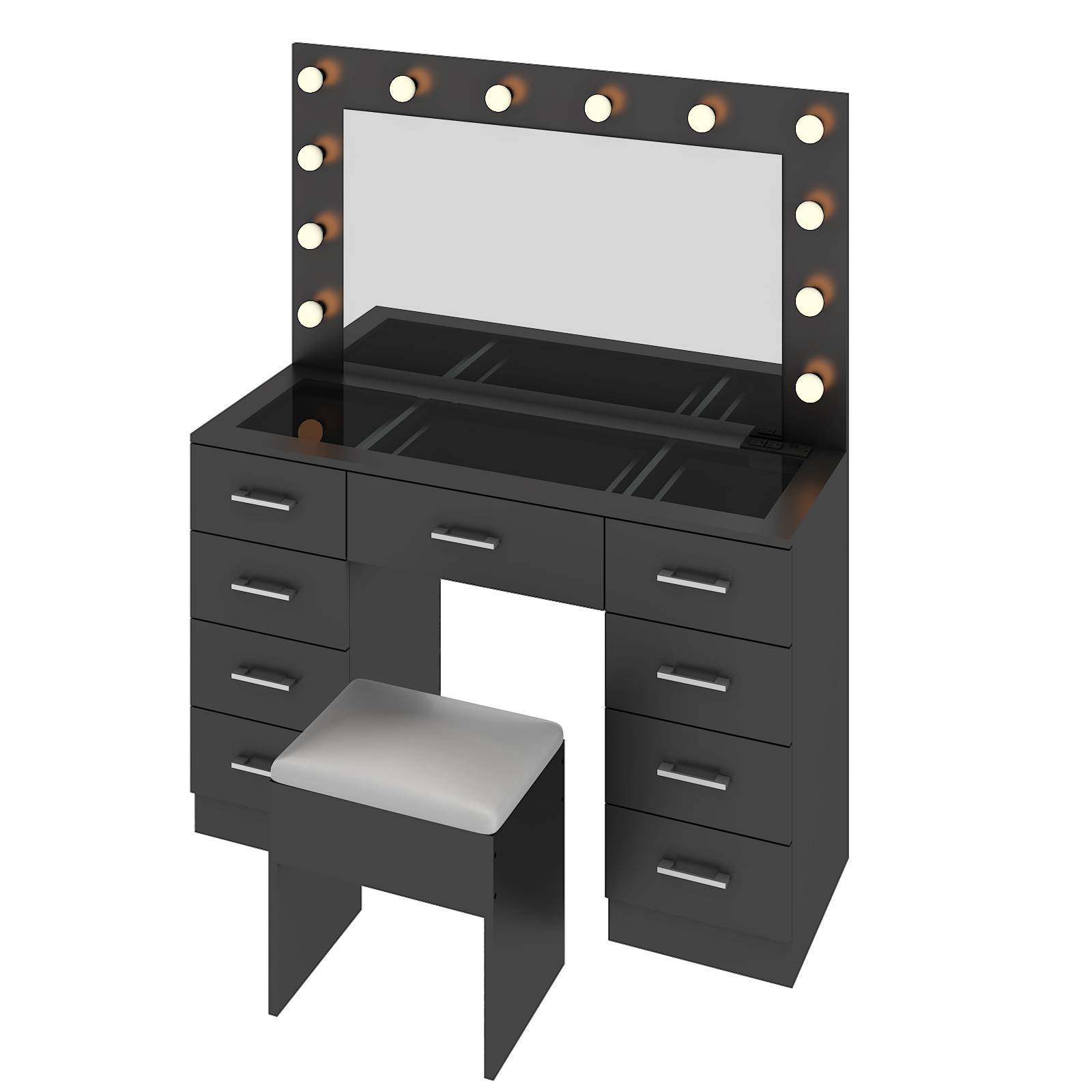 FCH Vanity Table Set9 Drawers Dresser Cabinet with LED Mirror and Power Outlets - Picture 19 of 32
