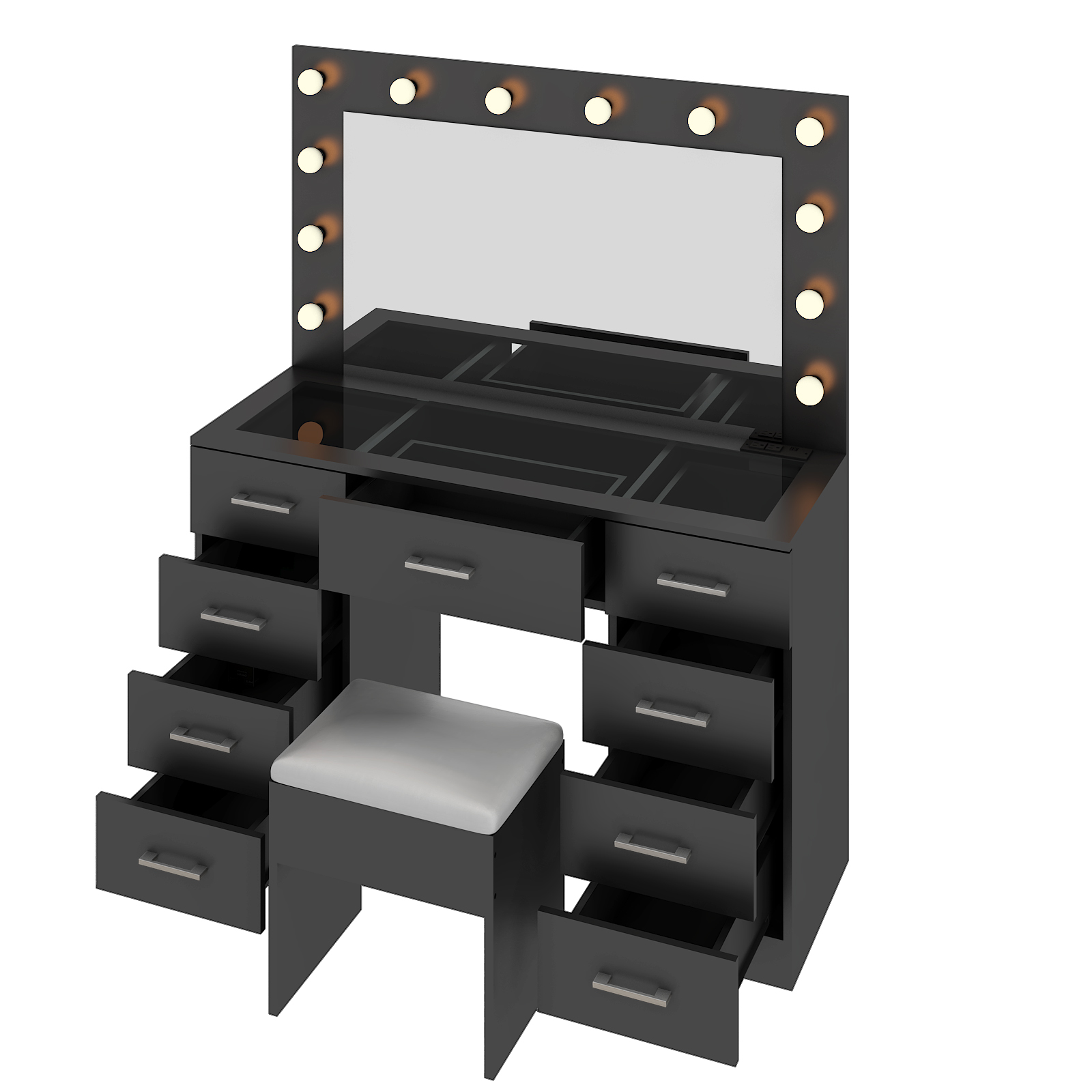 FCH Vanity Table Set9 Drawers Dresser Cabinet with LED Mirror and Power Outlets - Picture 20 of 32