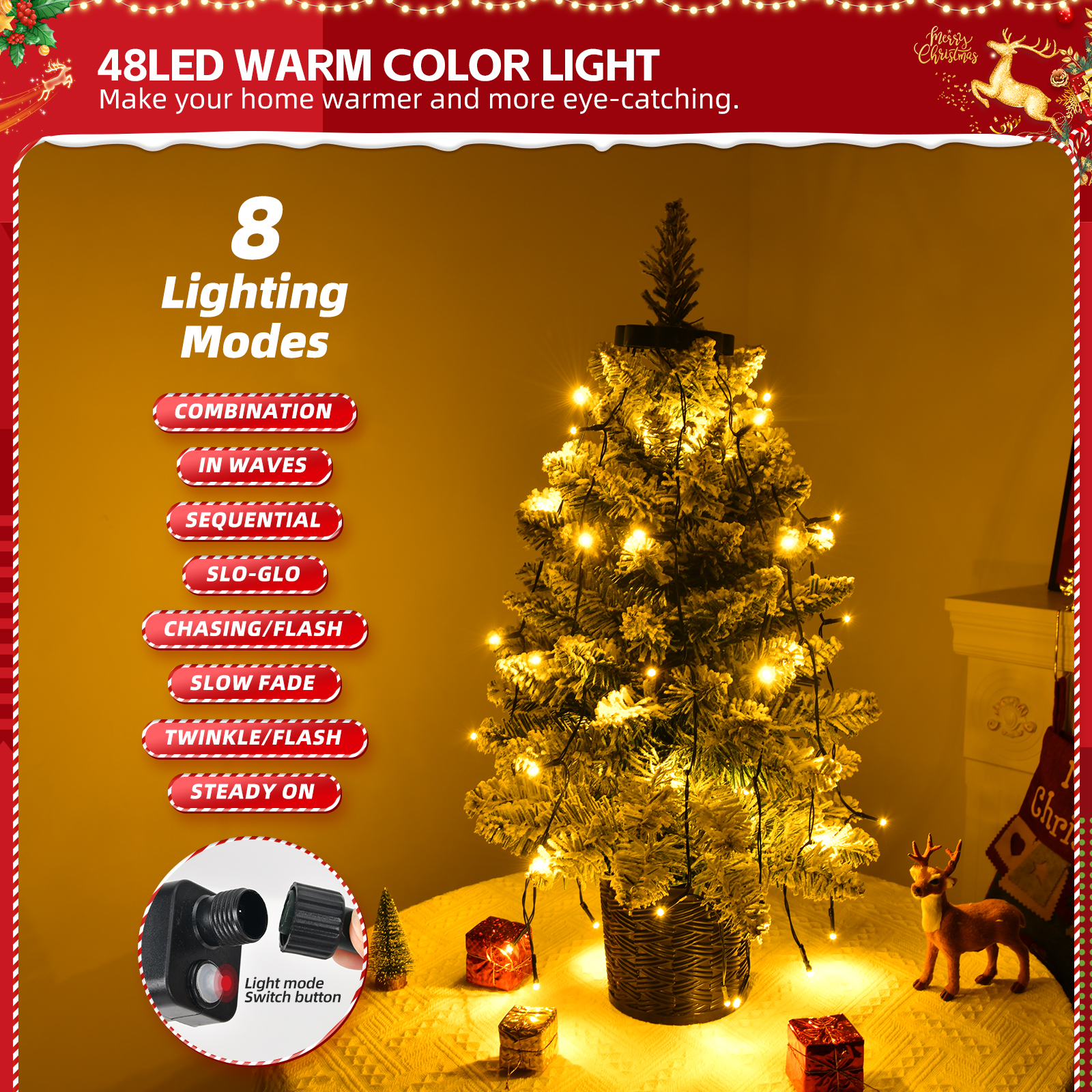 LED Lichterkette Baum Mantel Warme Bunte Weihnachten Baum 8 Modi Lichter