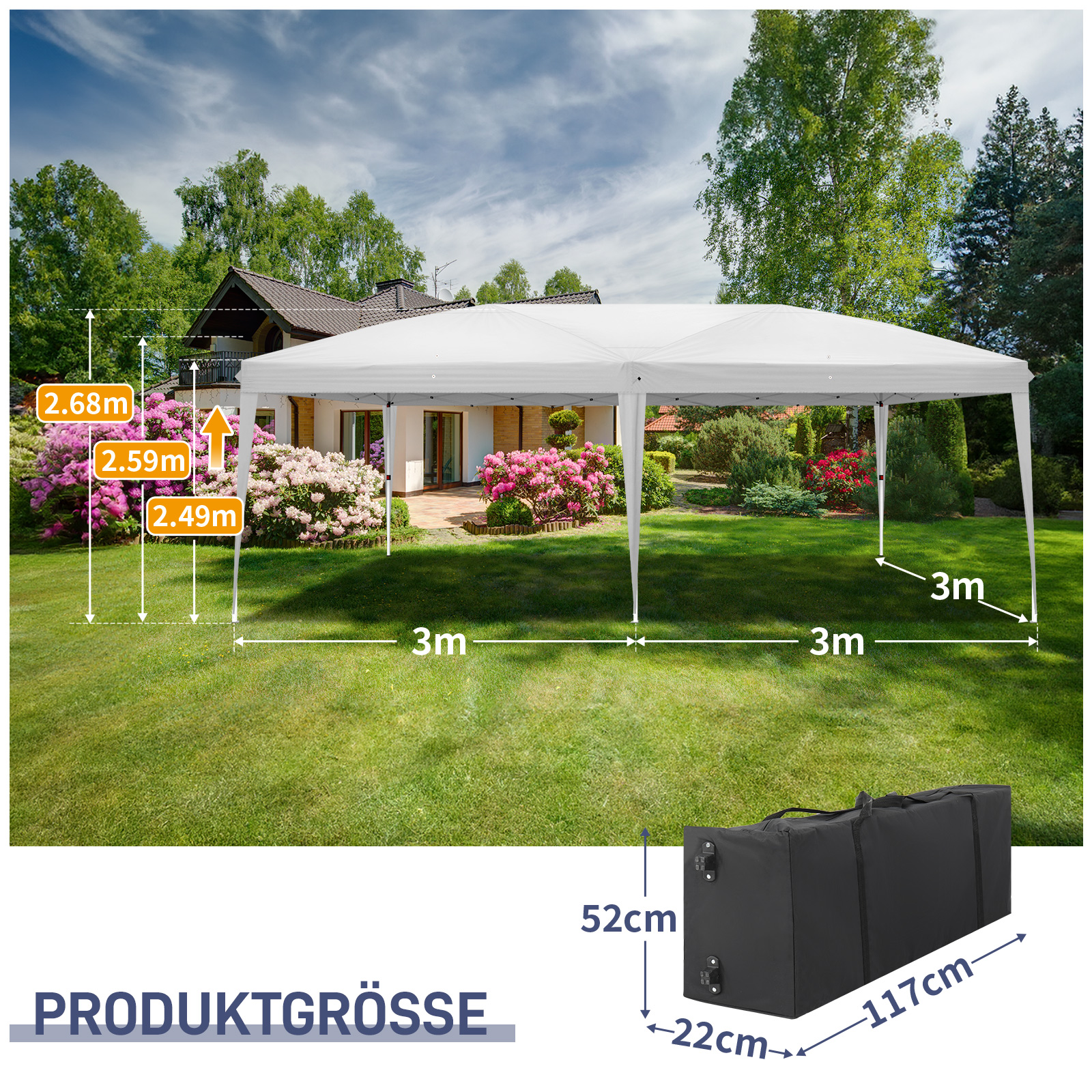 Pavillon 2x2m/3x3m/3x6m Faltpavillon Wasserdicht Partyzelt Gartenzelt UV Schutz - Bild 95 von 151