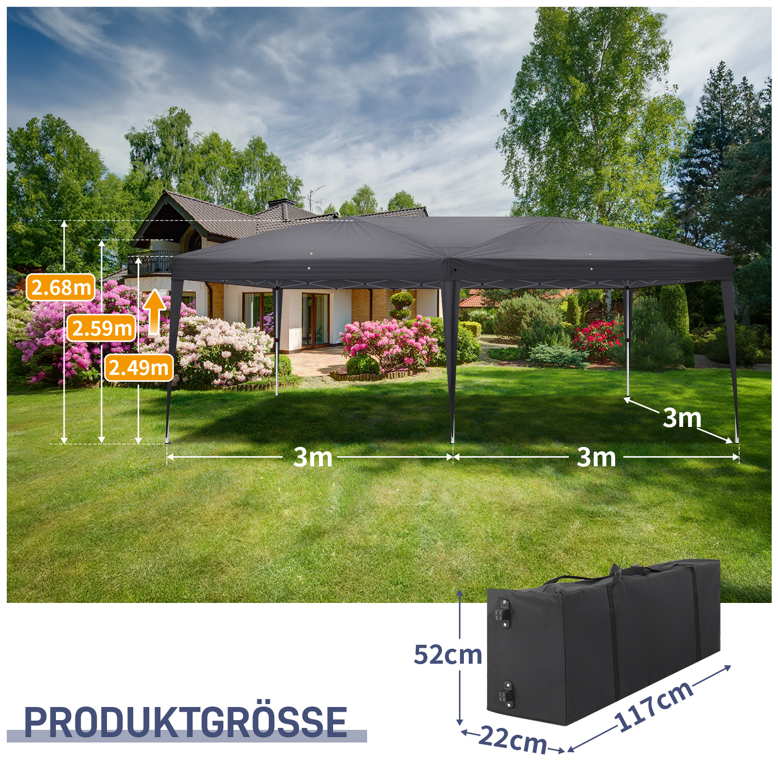 Faltpavillon Gartenpavillon 3x6m Gartenzelt UV-Schutz 50 mit 6 Seitenteilen DE