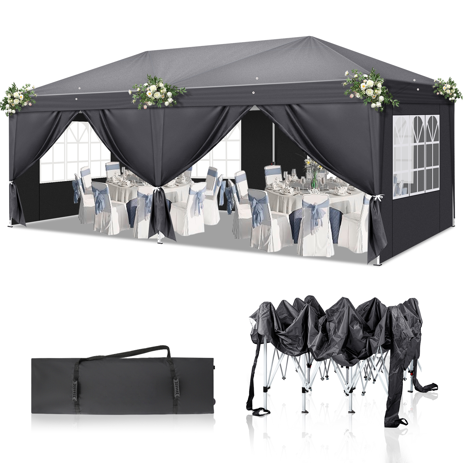 Faltpavillon Gartenpavillon 3x6m Gartenzelt UV-Schutz 50 mit 6 Seitenteilen DE