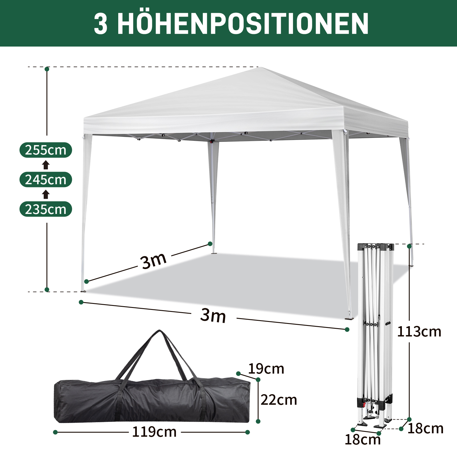 Pavillon Faltpavillon 3x3m Wasserdicht mit 4 Seitenteilen und Fenstern Partyzelt