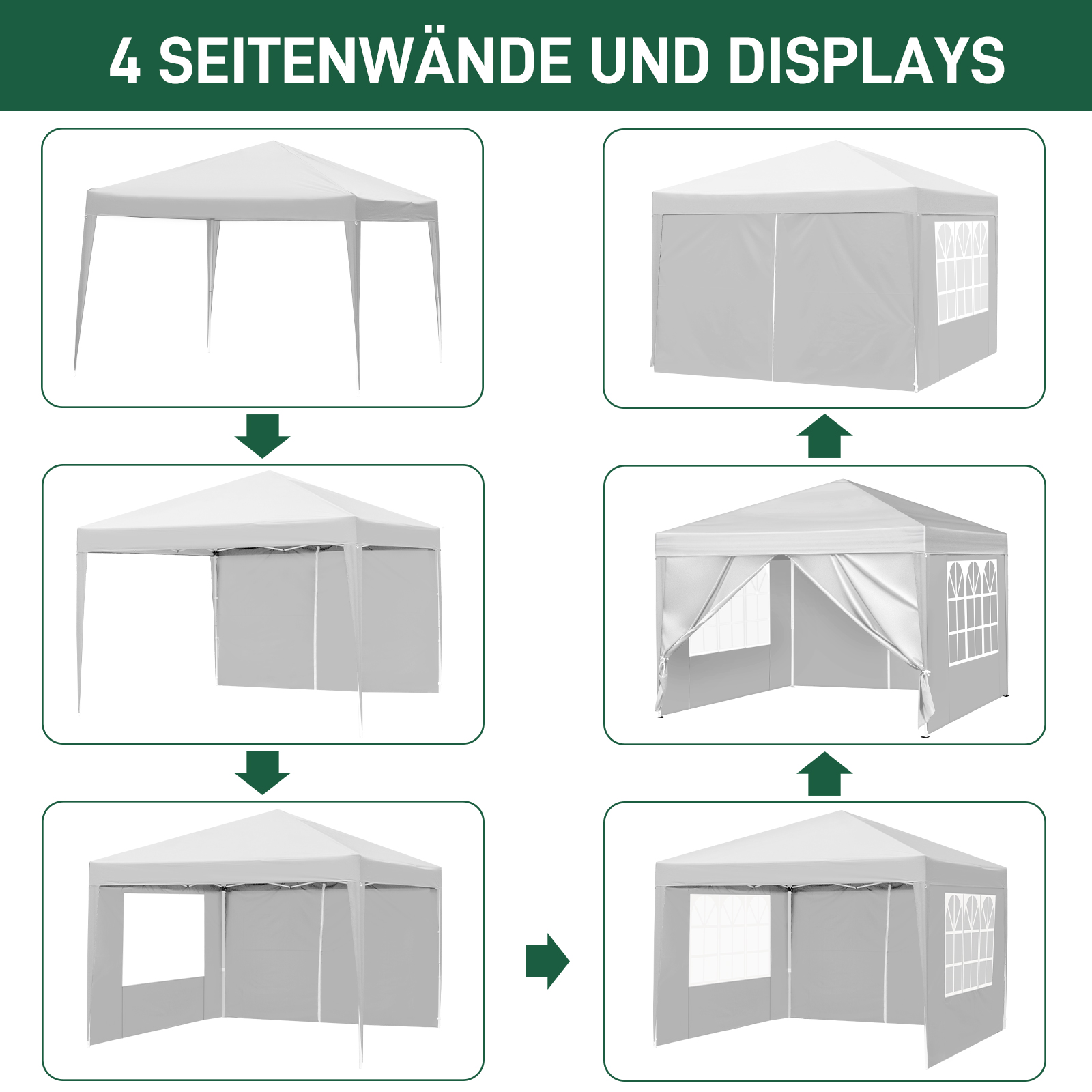 Pavillon Faltpavillon 3x3m Wasserdicht mit 4 Seitenteilen und Fenstern Partyzelt