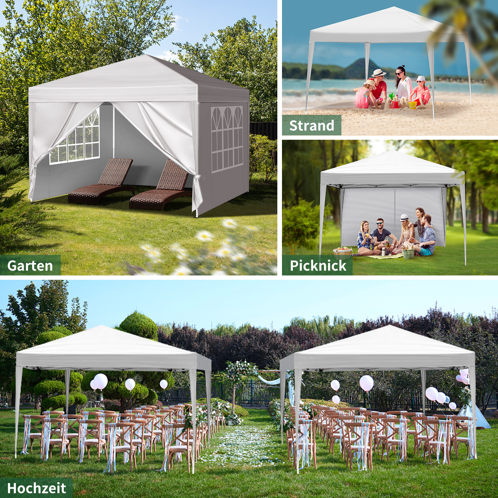 Pavillon Faltpavillon 3x3m Wasserdicht mit 4 Seitenteilen und Fenstern Partyzelt