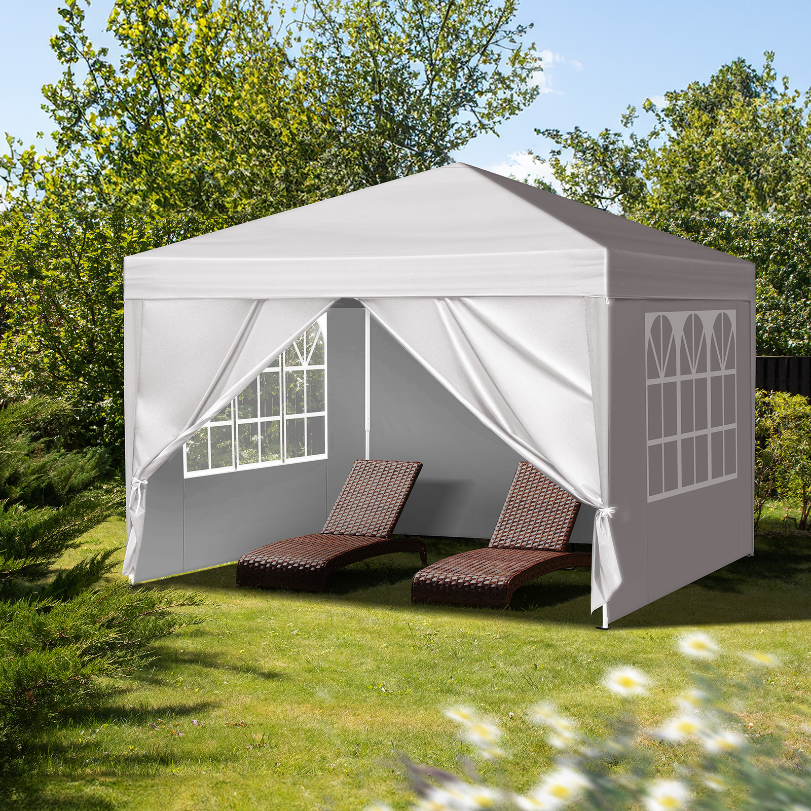Pavillon Faltpavillon 3x3m Wasserdicht mit 4 Seitenteilen und Fenstern Partyzelt - Bild 34 von 73