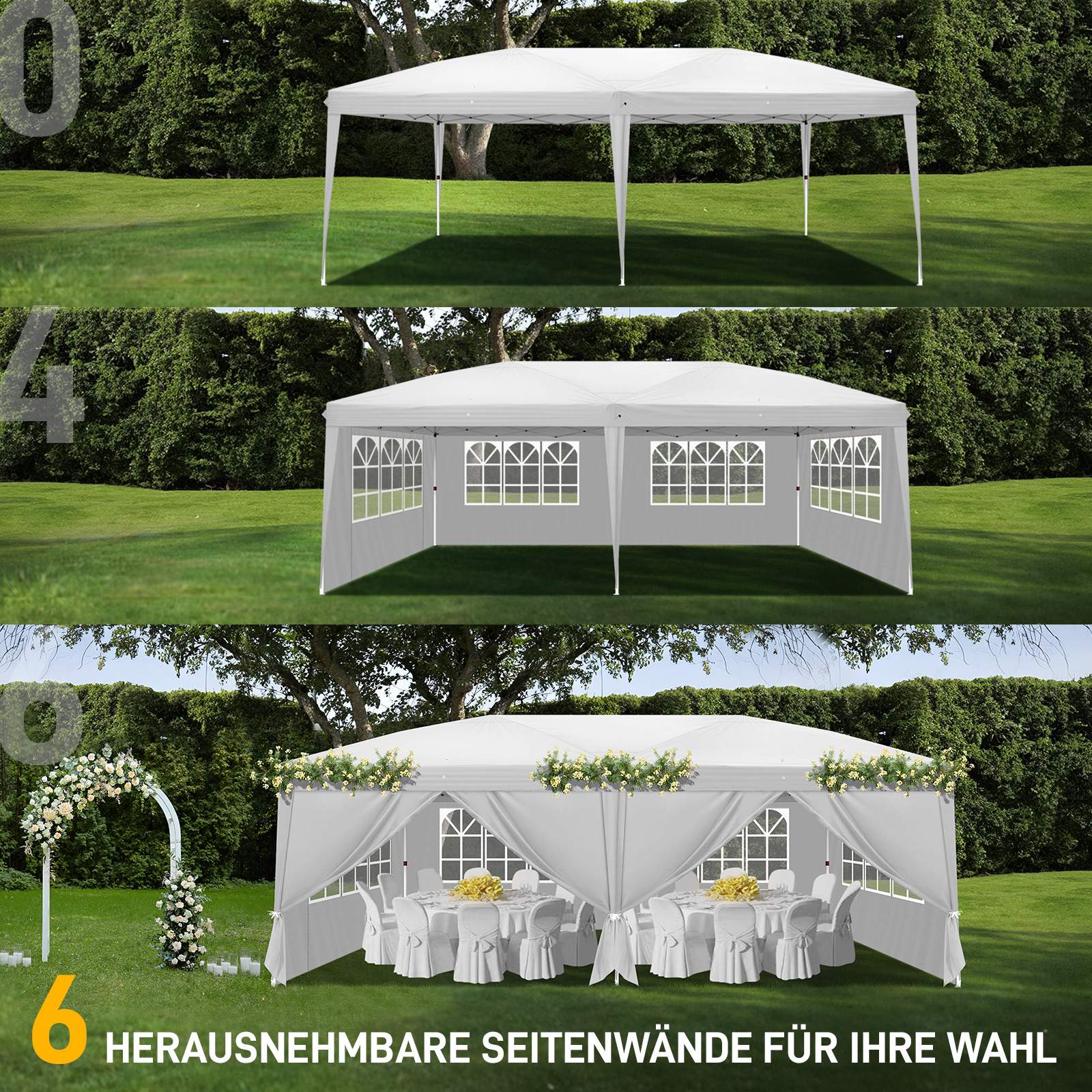 OUTVITA Falt Pavillon WASSERDICHT Pavillion Gartenzelt Dachmaß 2x2m 3x3m 3x6m