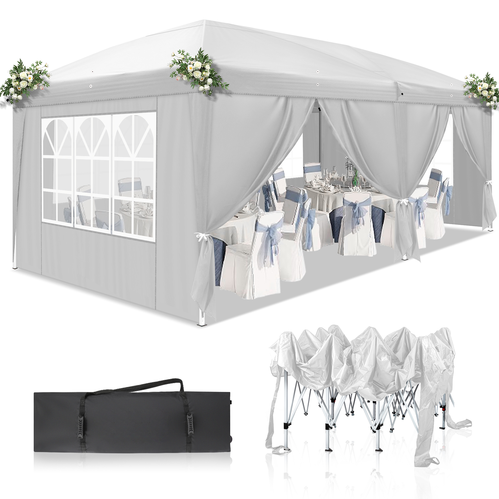 OUTVITA Falt Pavillon WASSERDICHT Pavillion Gartenzelt Dachmaß 2x2m 3x3m 3x6m