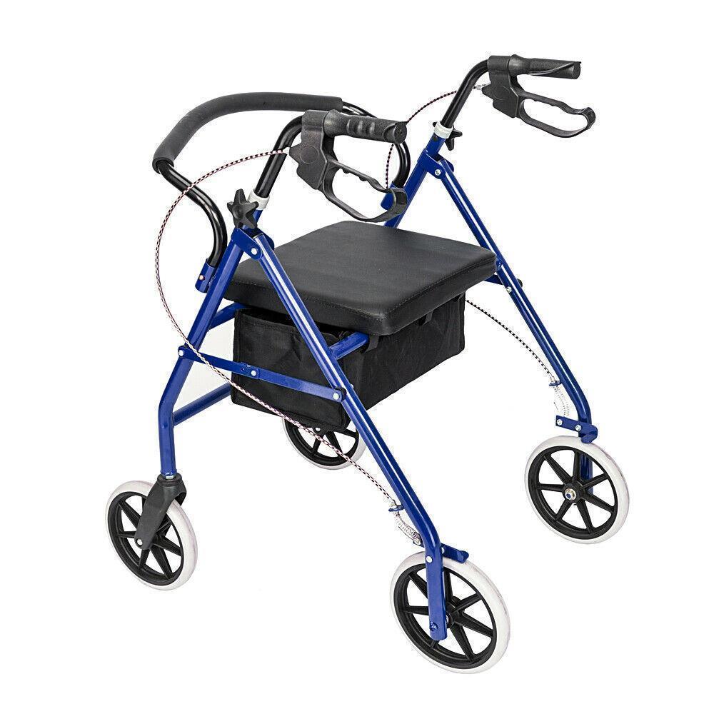 Medical 4 Wheel Walker Rollator with Padded Seat Fold Up Removable Back Support