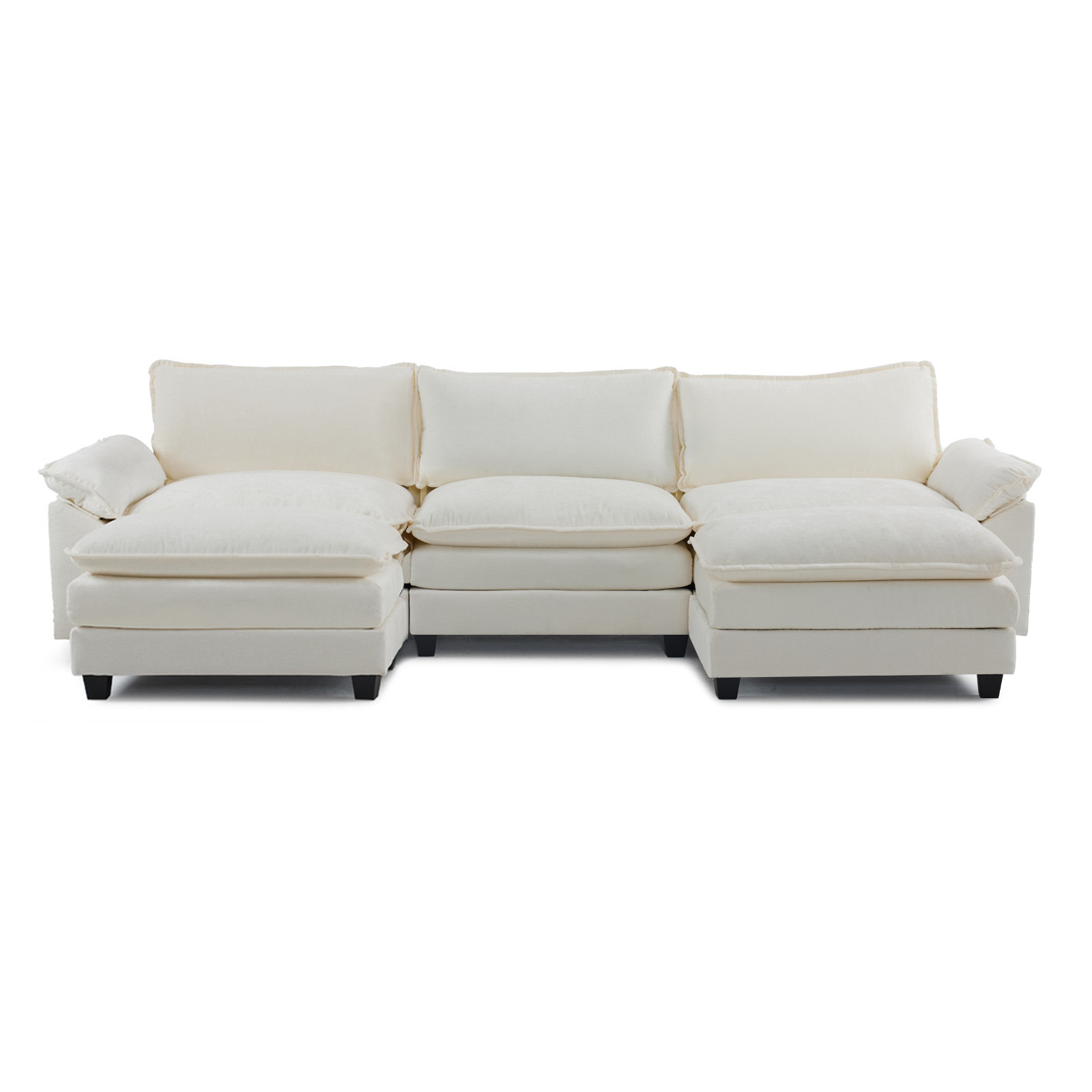 122″ Sectional Sofa Couch with Double Chaise & Footstool Chenille Sleeper Set