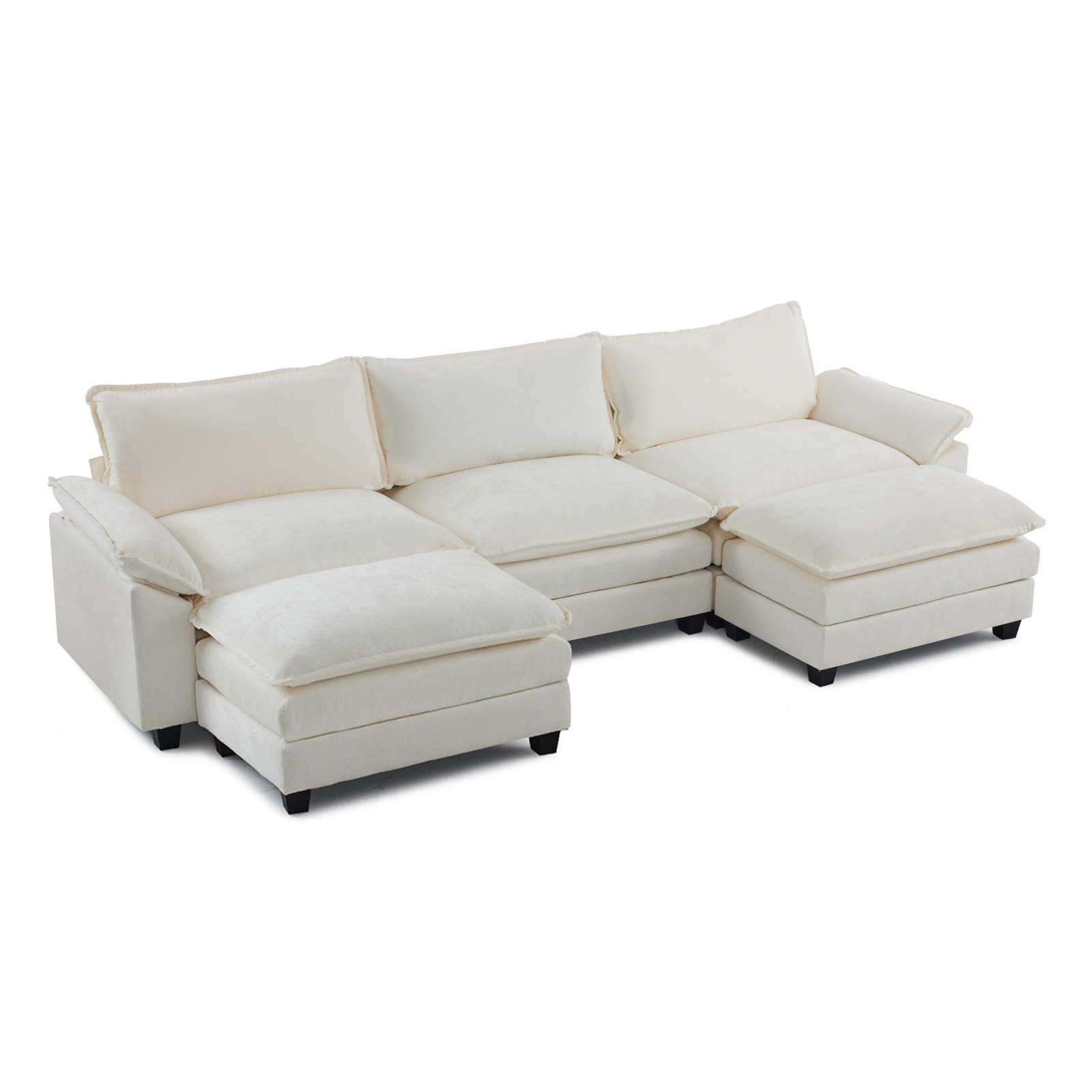 122" Modern Sectional Sofa U Shaped Couch Chenille Sleeper Set for Living Room - Picture 5 of 13