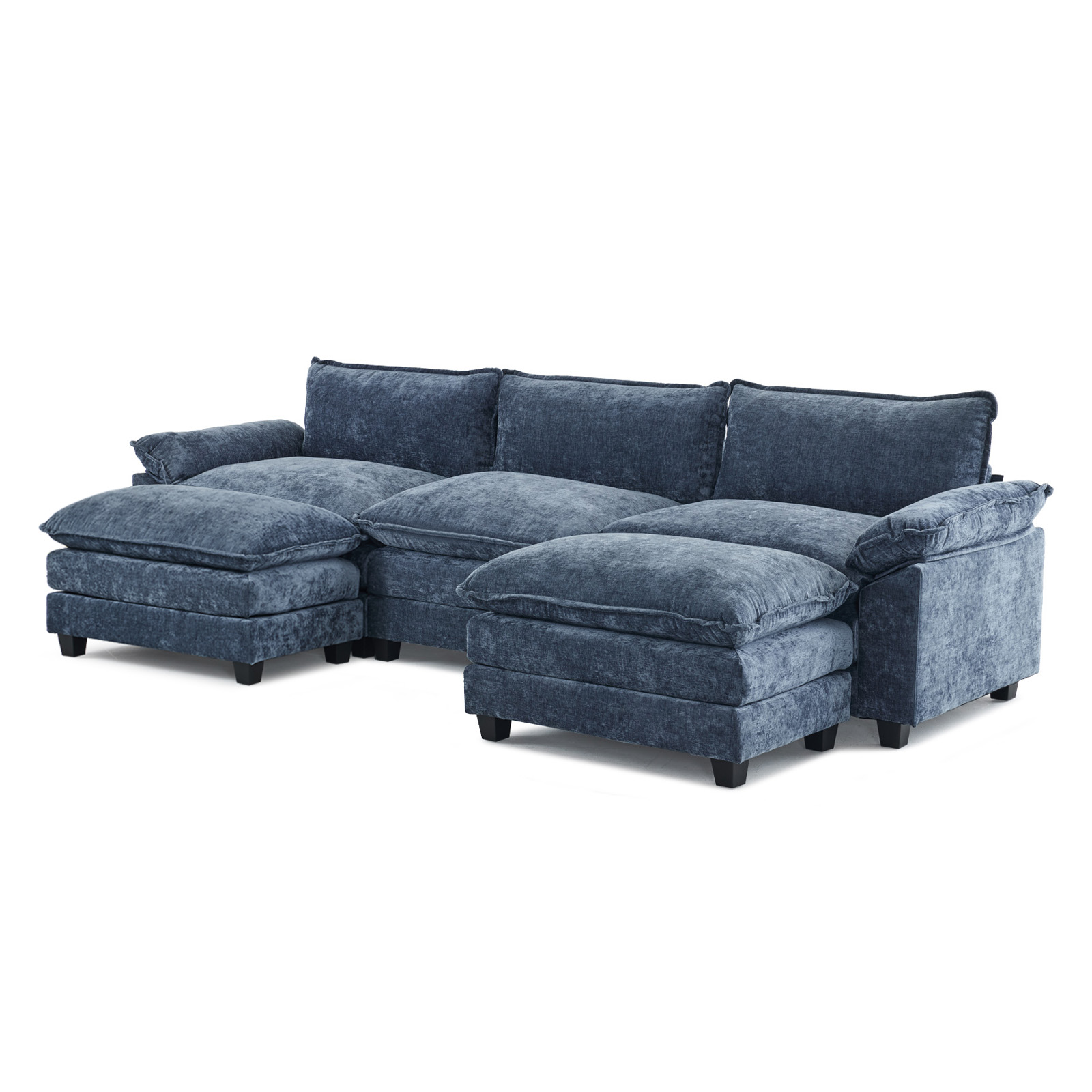 122" Modern Sectional Sofa U Shaped Couch Chenille Sleeper Set for Living Room - Picture 9 of 13