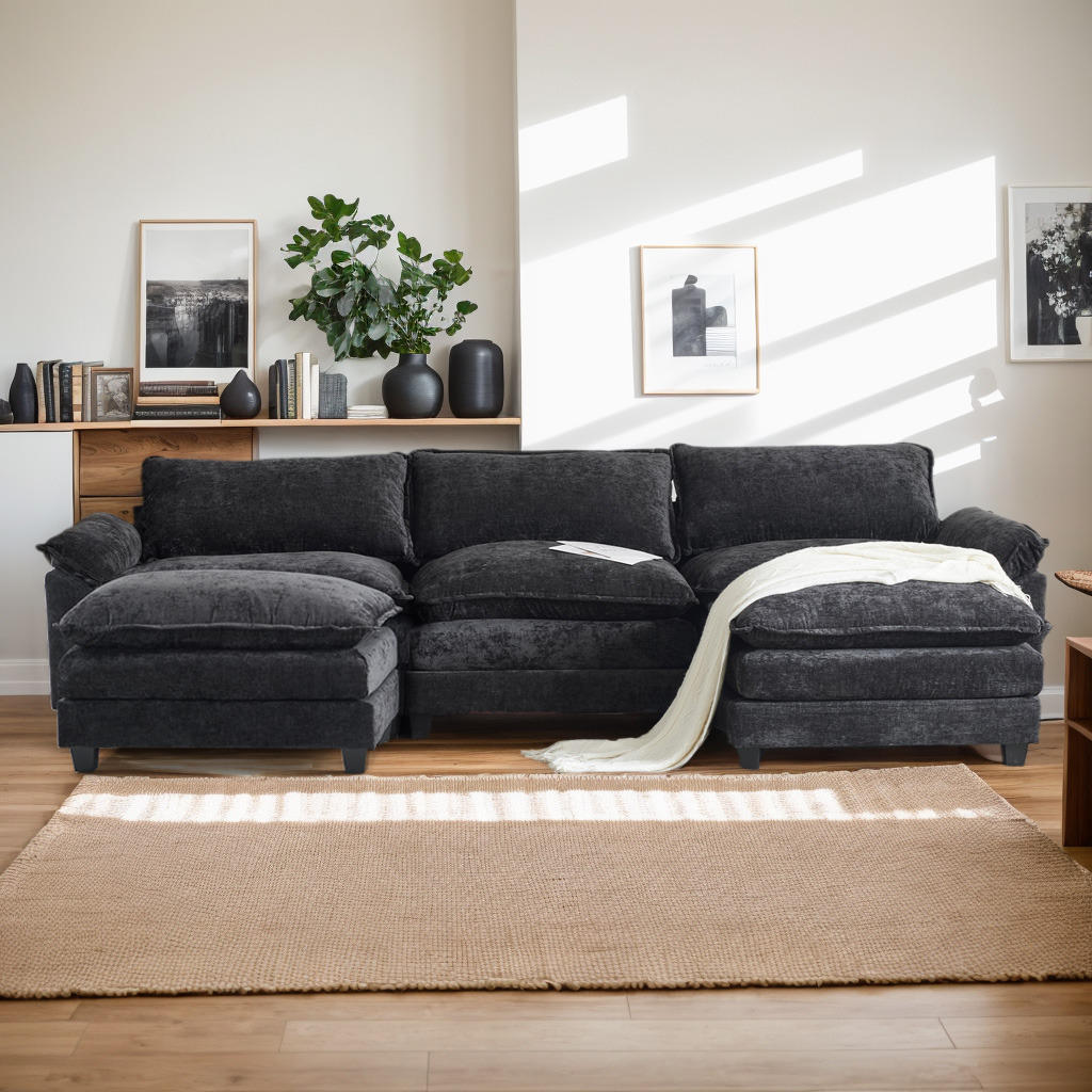 122" Modern Sectional Sofa U Shaped Couch Chenille Sleeper Set for Living Room - Picture 11 of 13