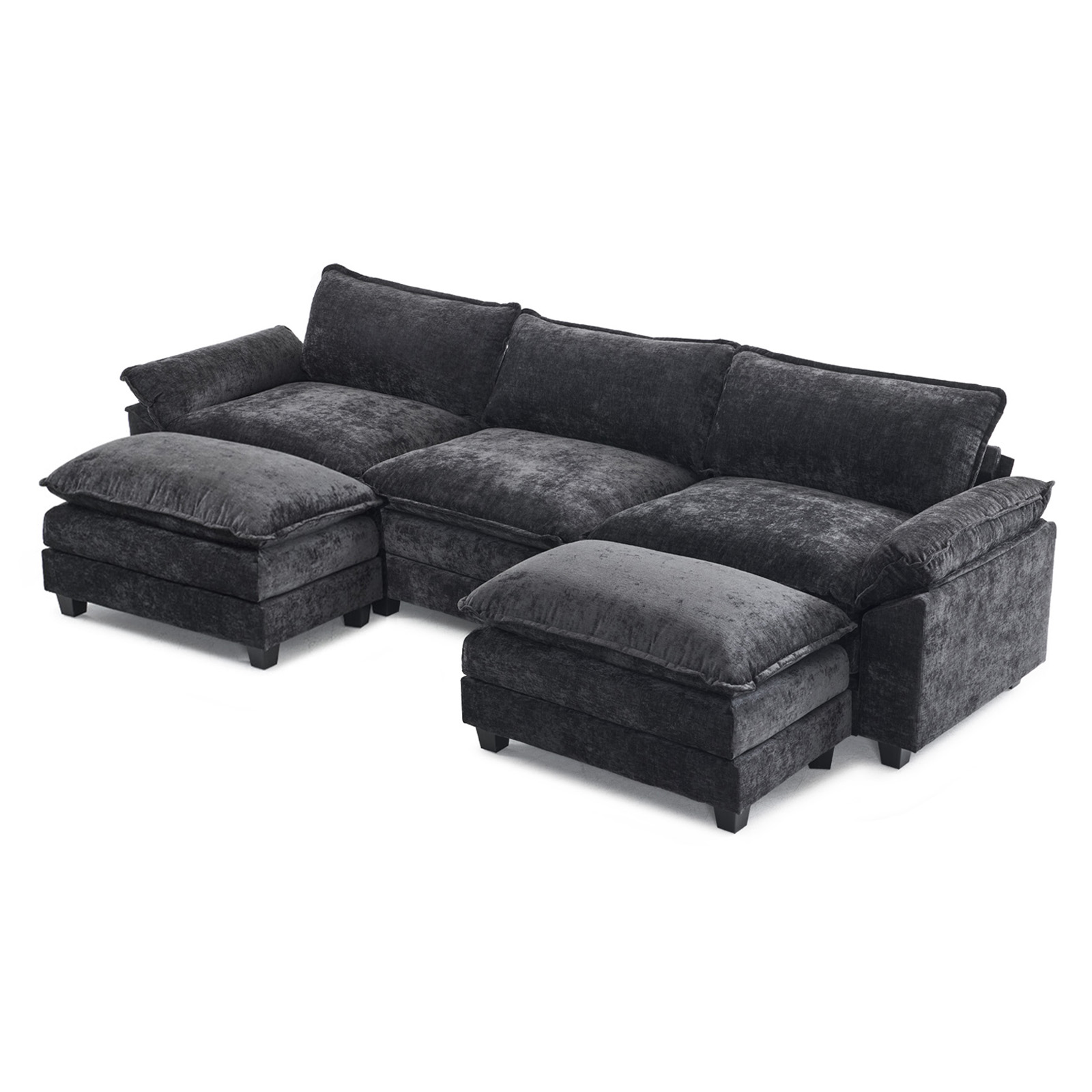 122" Modern Sectional Sofa U Shaped Couch Chenille Sleeper Set for Living Room - Picture 13 of 13
