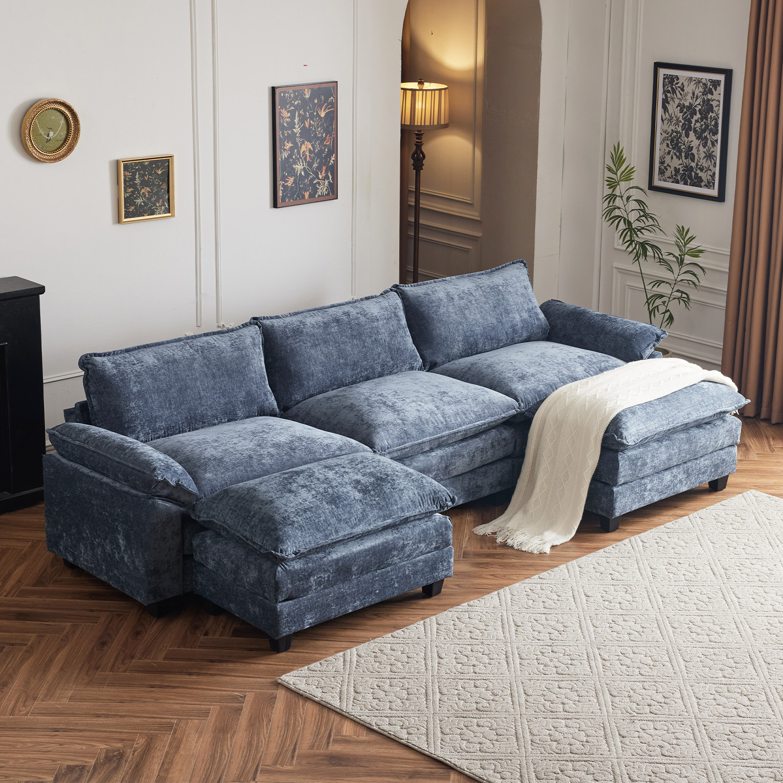 120" W Sectional Sofa Modular Comfy Cloud Counch Modern U Shape Sofa Set - Picture 10 of 12