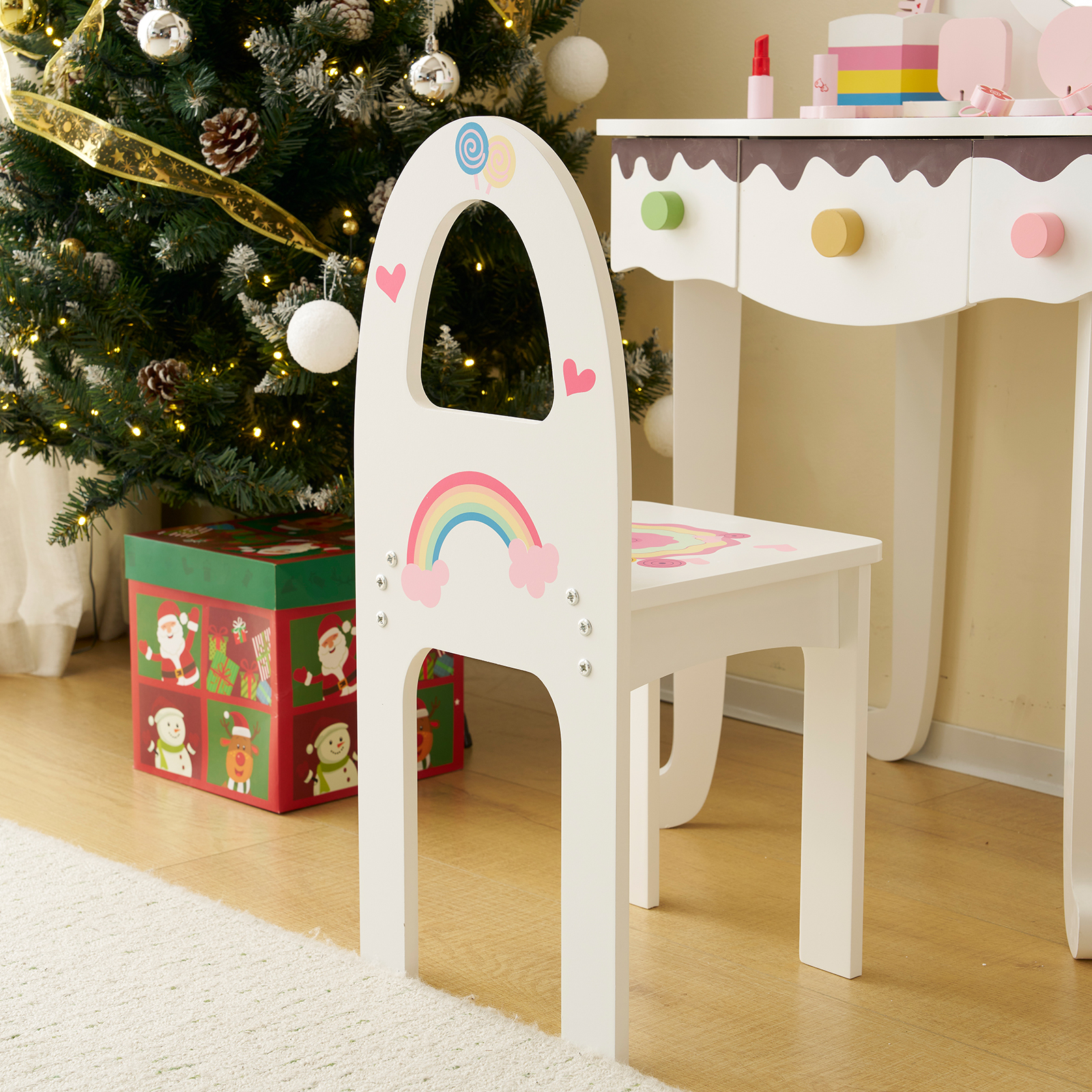 Kids Gift Vanity Makeup Table Girls Dressing Table Set with Mirror and Stool - Picture 15 of 31