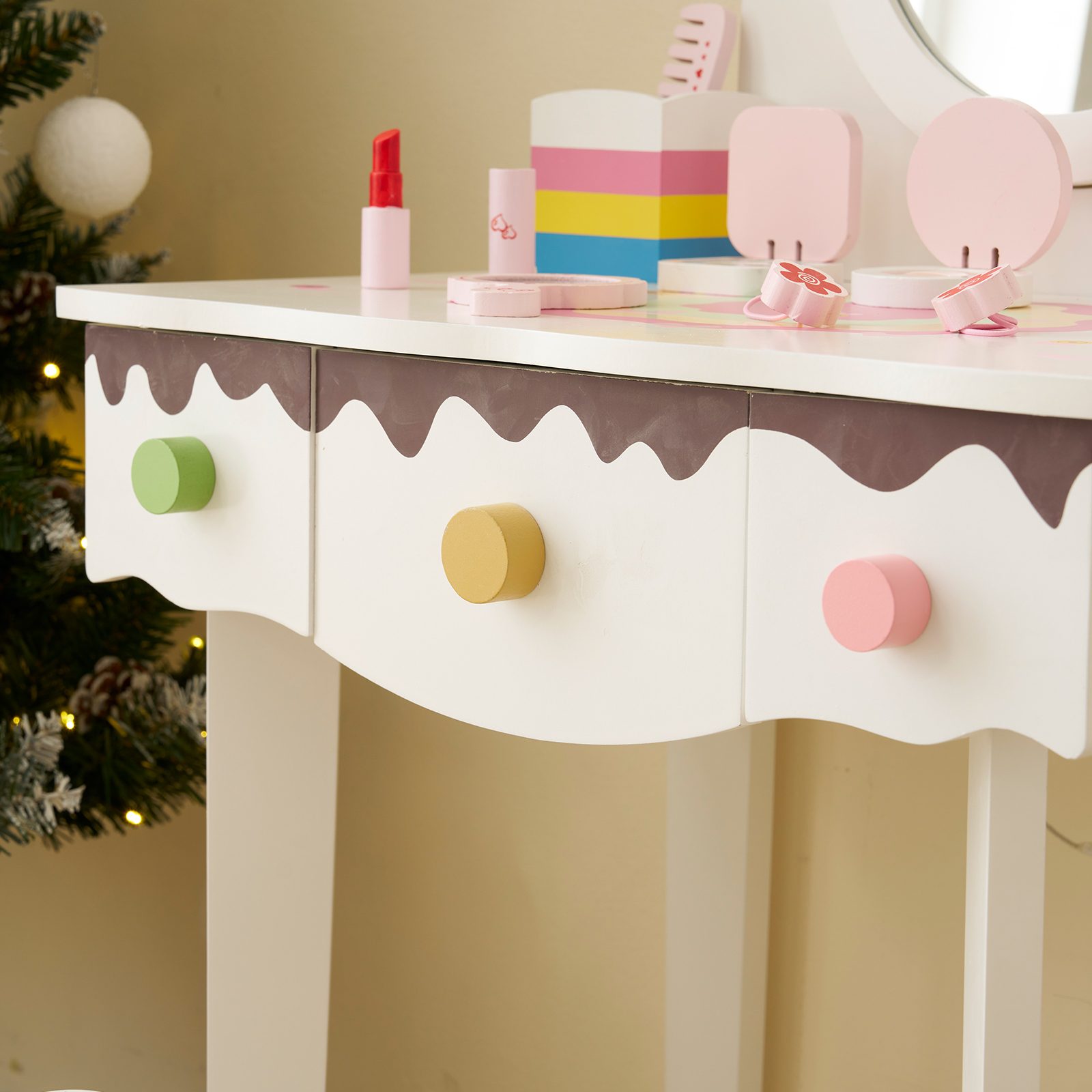 Kids Gift Vanity Makeup Table Girls Dressing Table Set with Mirror and Stool - Picture 19 of 31