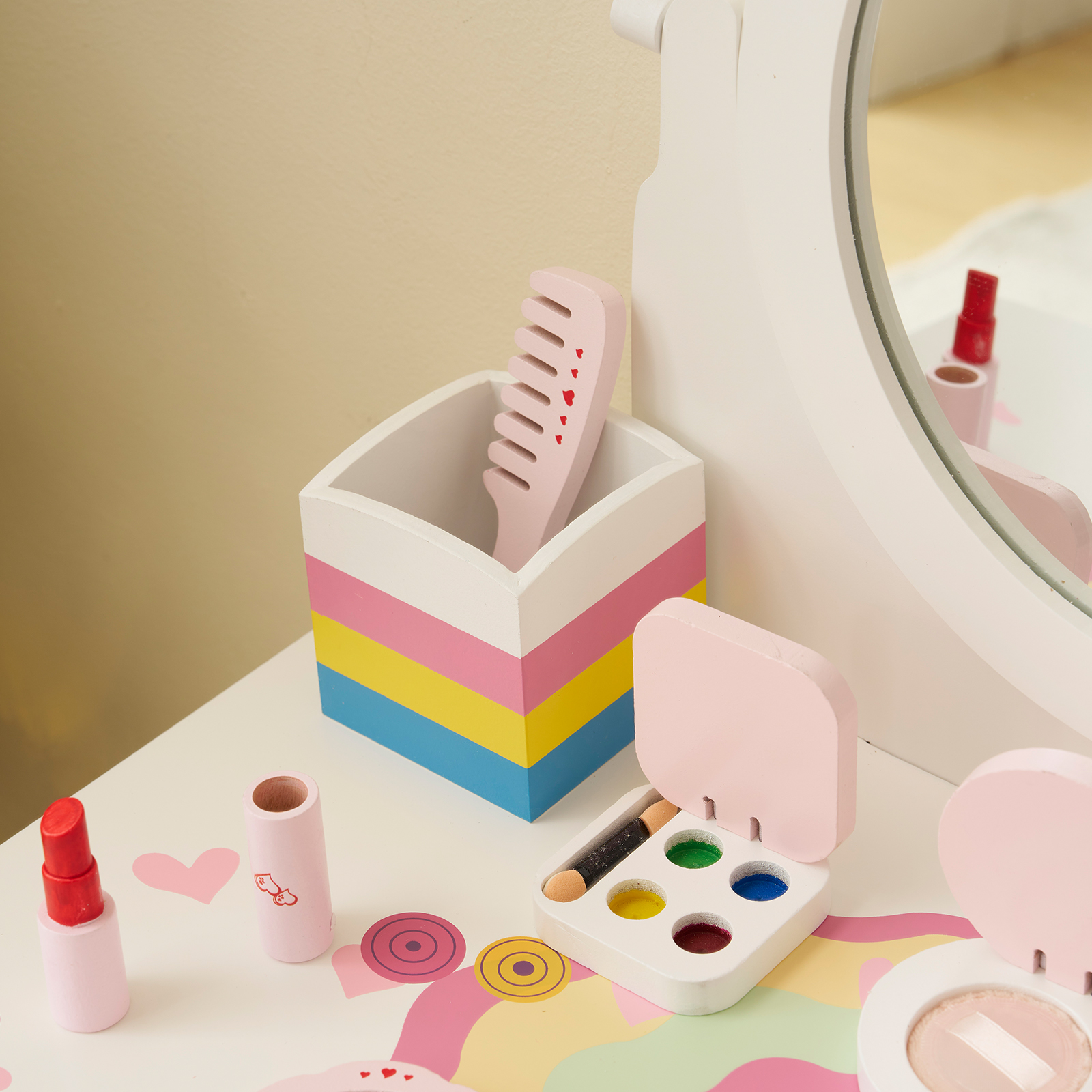 Kids Gift Vanity Makeup Table Girls Dressing Table Set with Mirror and Stool - Picture 20 of 31