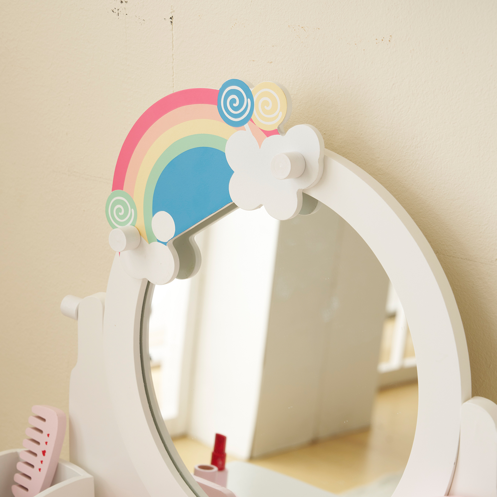 Kids Gift Vanity Makeup Table Girls Dressing Table Set with Mirror and Stool - Picture 21 of 31