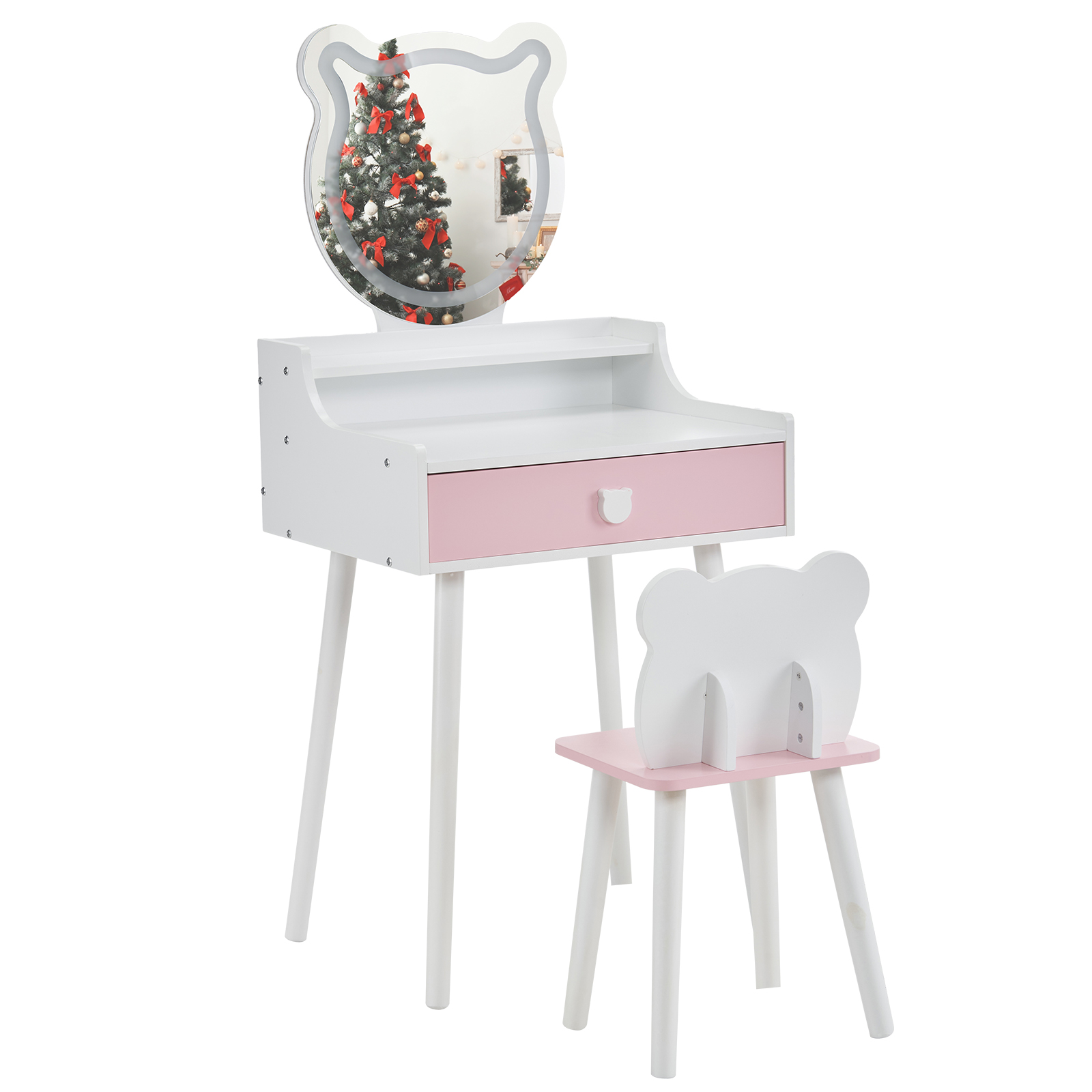 Christmas Gift for Kids Cute Children's Vanity Table Set with Mirror & Stool