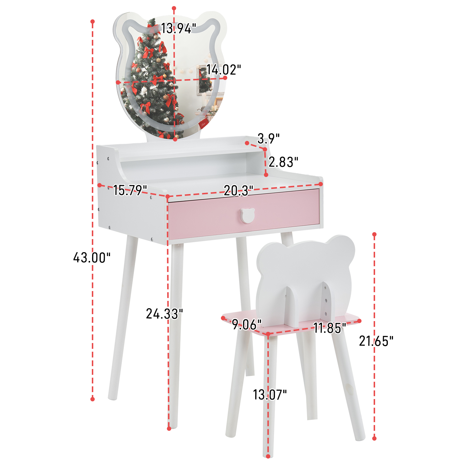 Christmas Gift for Kids Cute Children's Vanity Table Set with Mirror & Stool