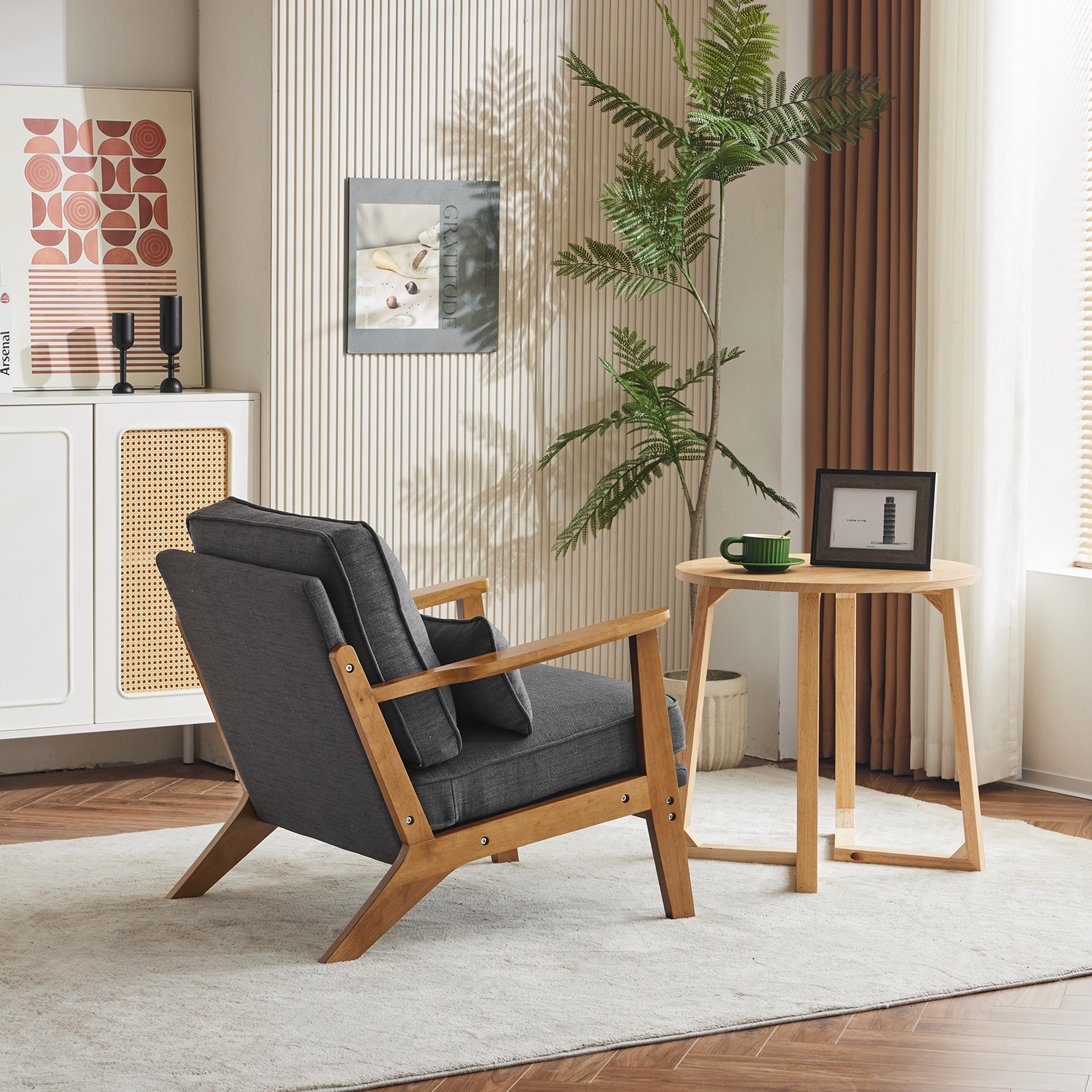 Fabric Wooden Chair Single Sofa Comfy Upholstered for Living Room Office Store