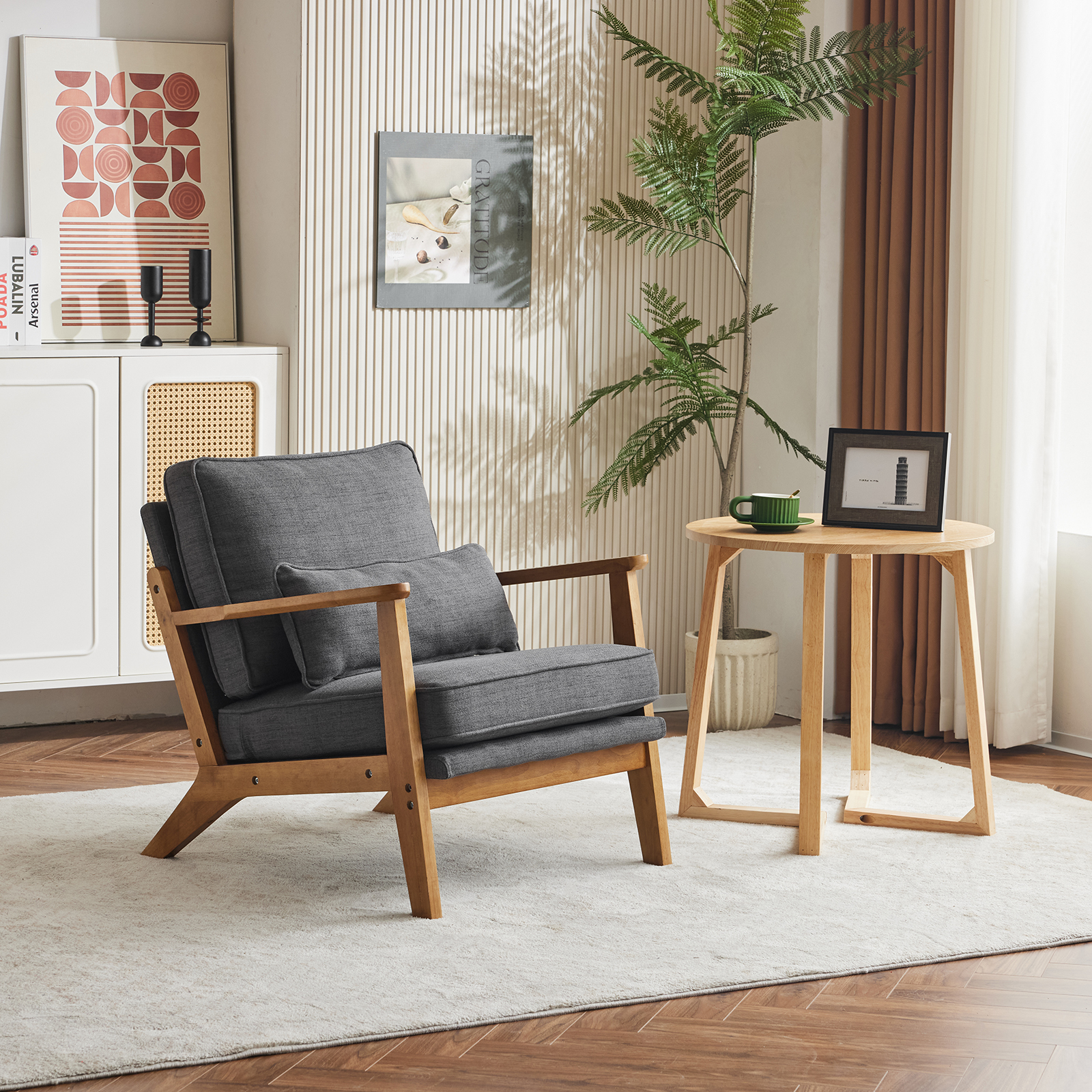 Accent Single Sofa Comfy Upholstered Chair Solid Hardwood Living Room Bar Office