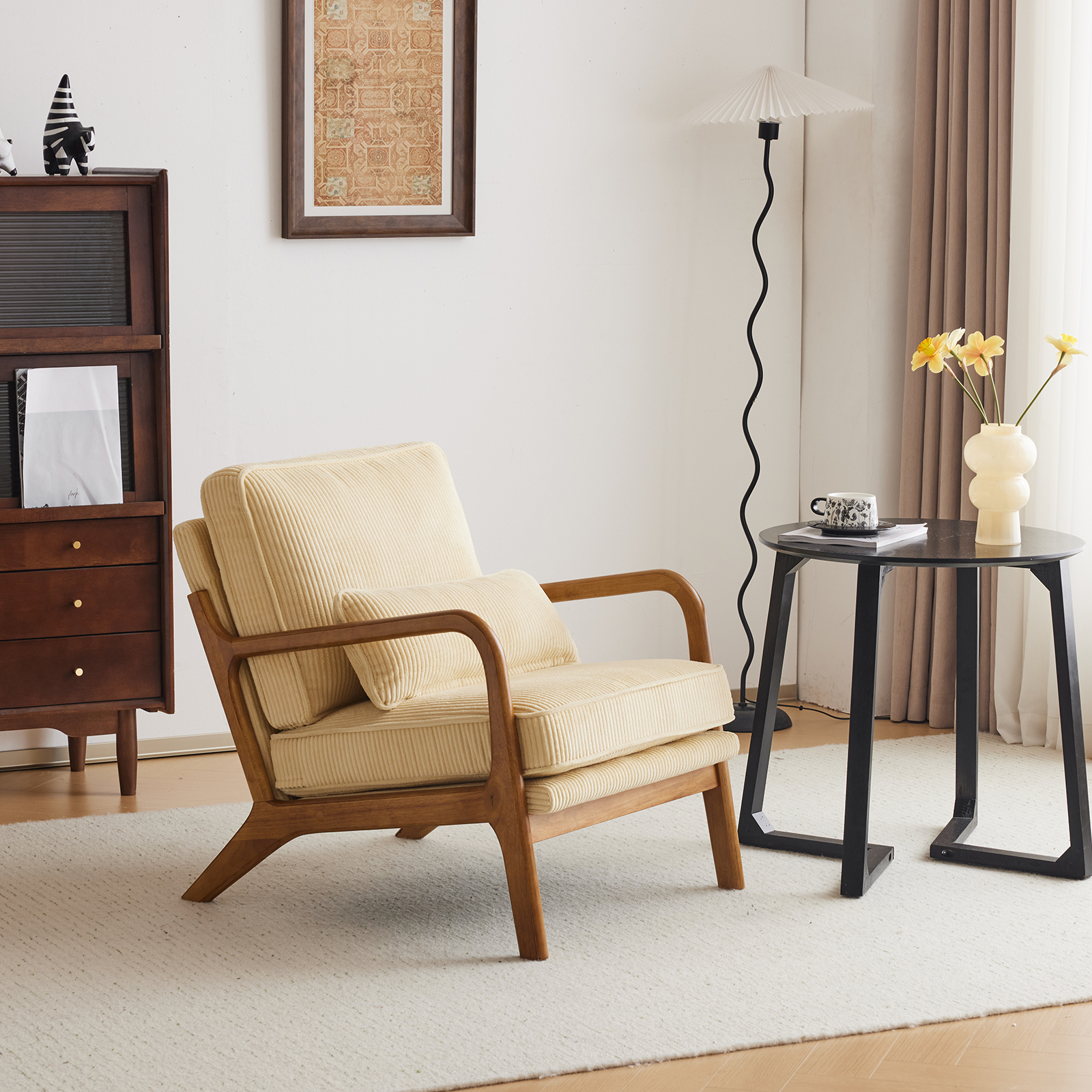 Fabric Wooden Chair Single Sofa Comfy Upholstered for Living Room Office Store - Picture 23 of 26
