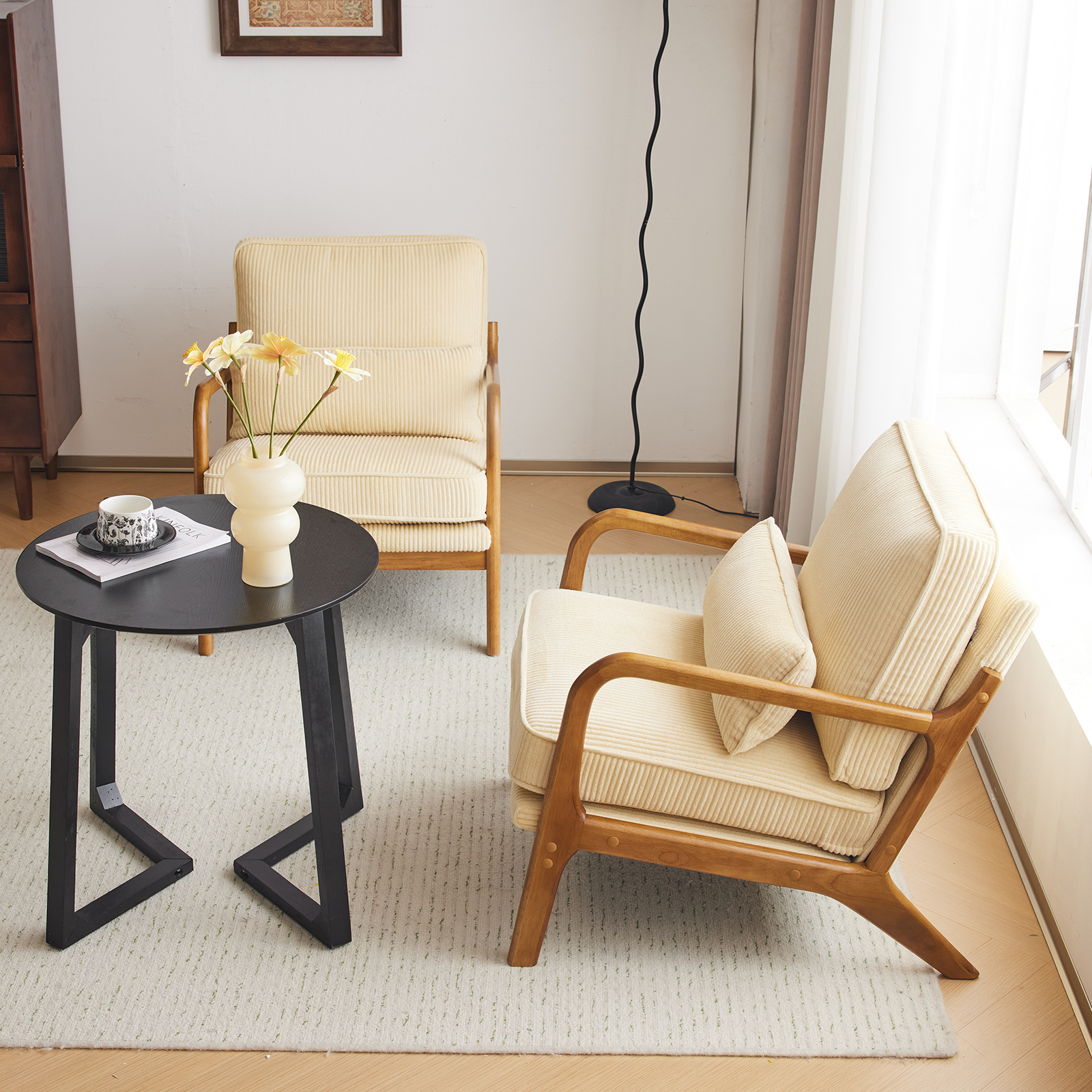 Fabric Wooden Chair Single Sofa Comfy Upholstered for Living Room Office Store - Picture 24 of 26