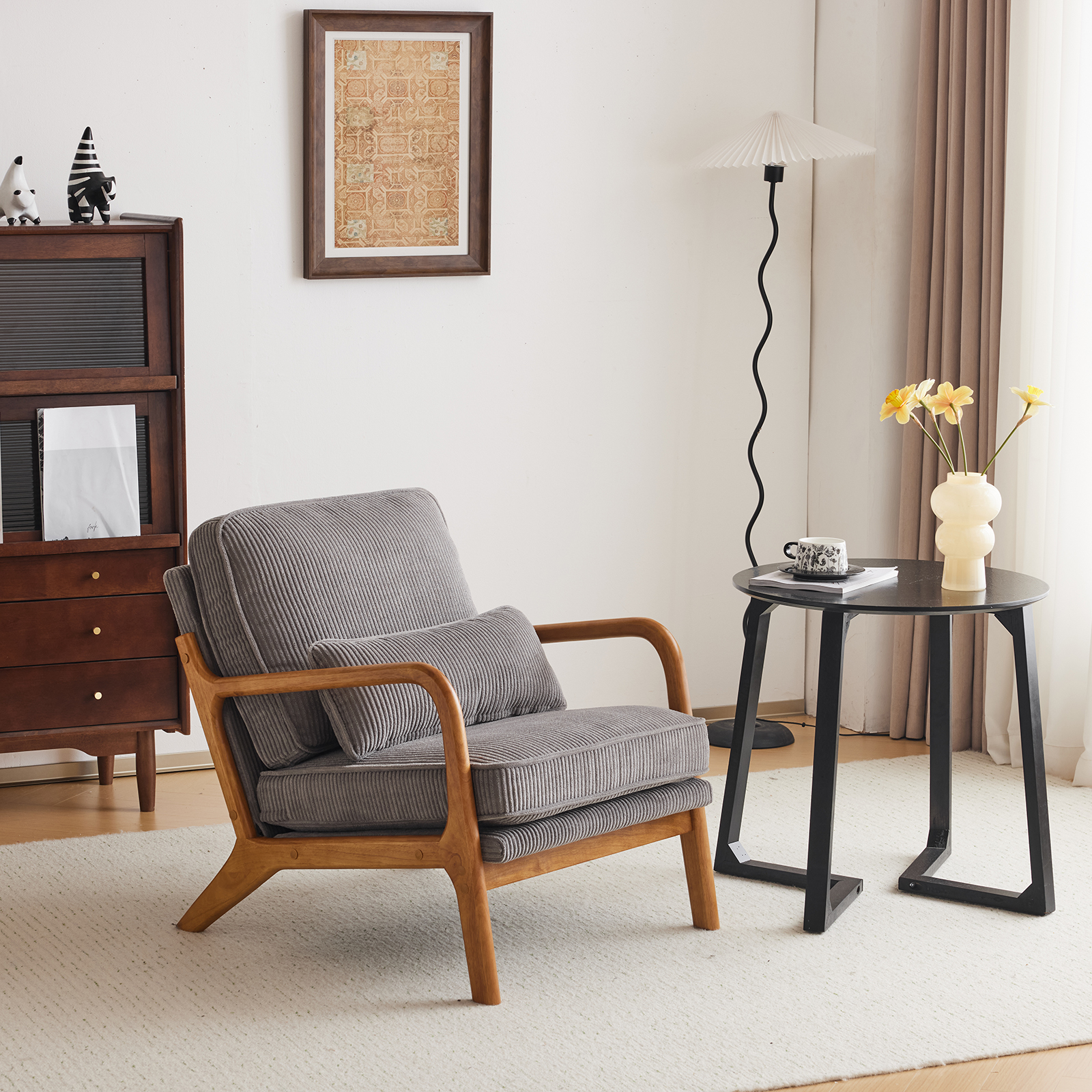 Fabric Wooden Chair Single Sofa Comfy Upholstered for Living Room Office Store - Picture 25 of 26