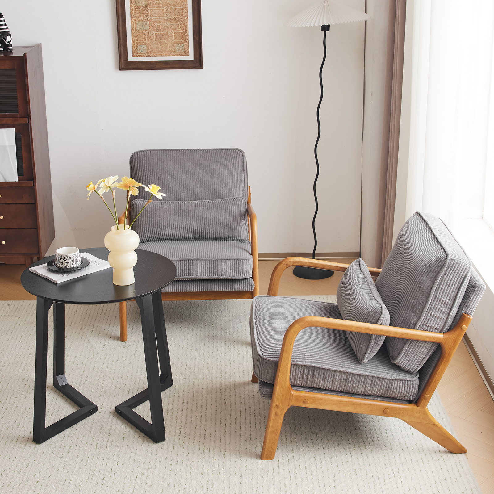 Fabric Wooden Chair Single Sofa Comfy Upholstered for Living Room Office Store - Picture 26 of 26