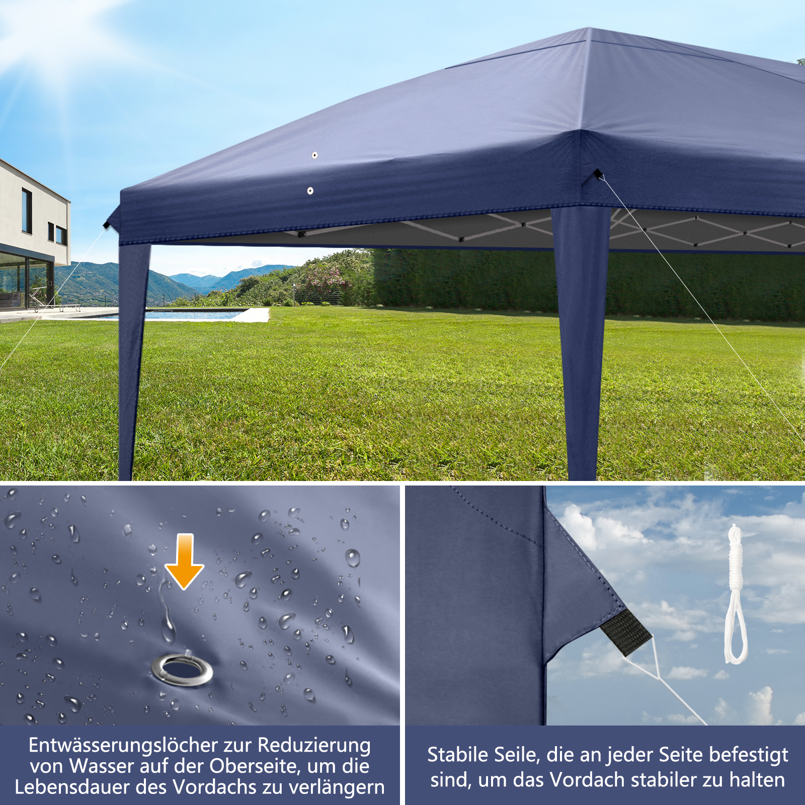 Pavillon Faltpavillon 3x6m Wasserdicht mit 6 Seitenteilen und Fenstern Partyzelt