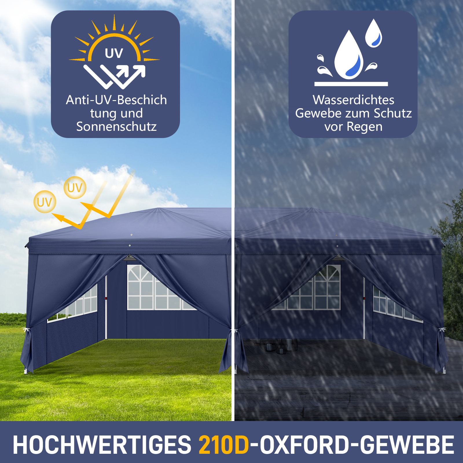 Pavillon Faltpavillon 3x6m Wasserdicht mit 6 Seitenteilen und Fenstern Partyzelt