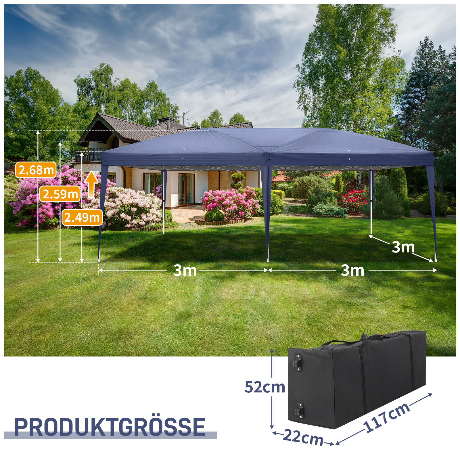 Pavillon 3mx6m Faltpavillon Gartenzelt Partyzelt Wasserdicht UV-Schutz Pavillion
