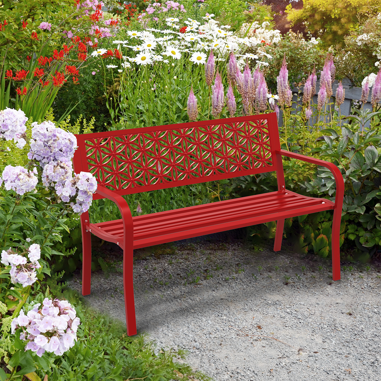 Garden Bench Patio Steel Bench Outdoor Sturdy Porch Park Bench with Backrest