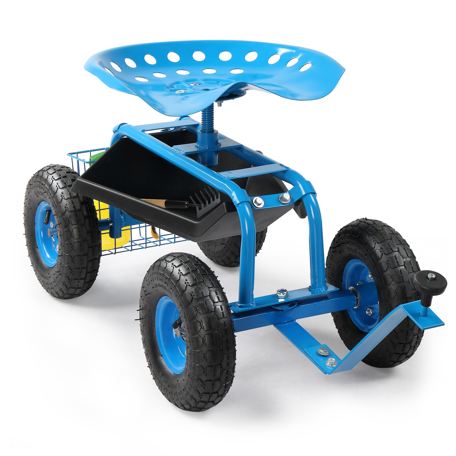 Rolling Garden Cart with Seat and Wheels Extendable Steer Handle Green