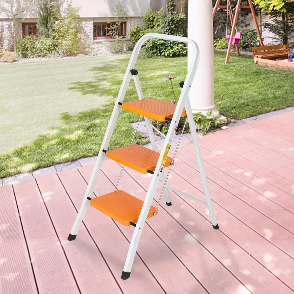 2 3 4 Step Ladder Portable Compact Folding Metal Non Slip Stool Heavy Duty Steel