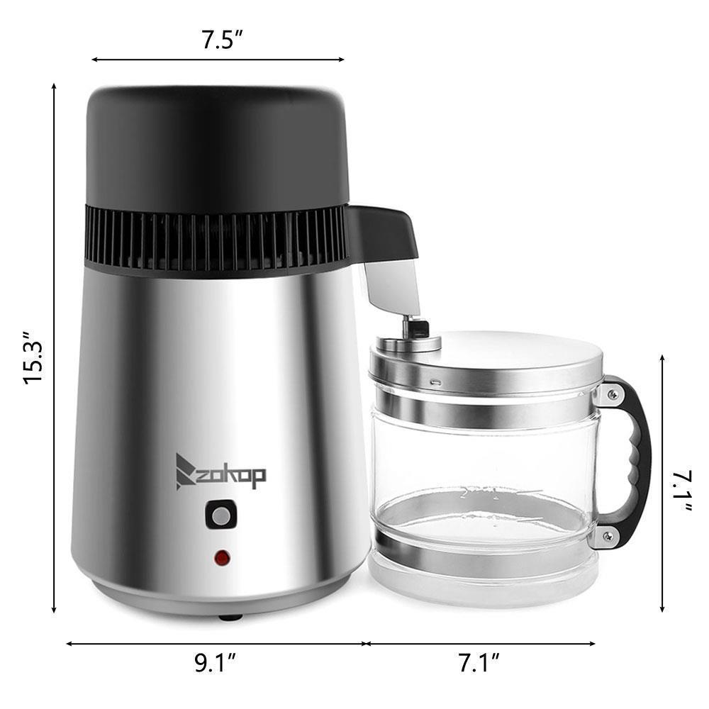 ZOKOP 4L Water Distiller Electric Purifier Stainless Steel Glass Water Filters - Picture 18 of 21