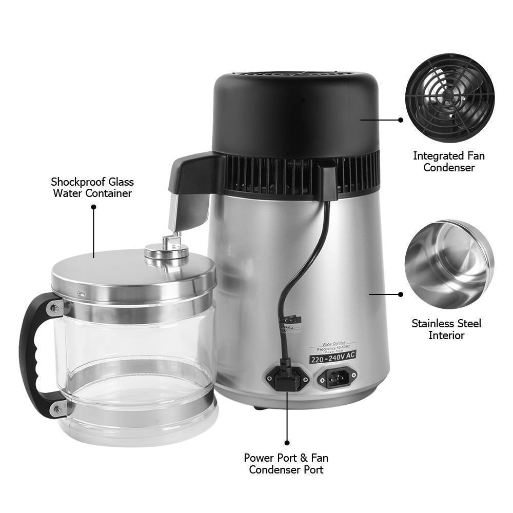New 4L Water Distiller Electric Purifier Stainless Steel Glass Water Filters UK - Picture 17 of 21