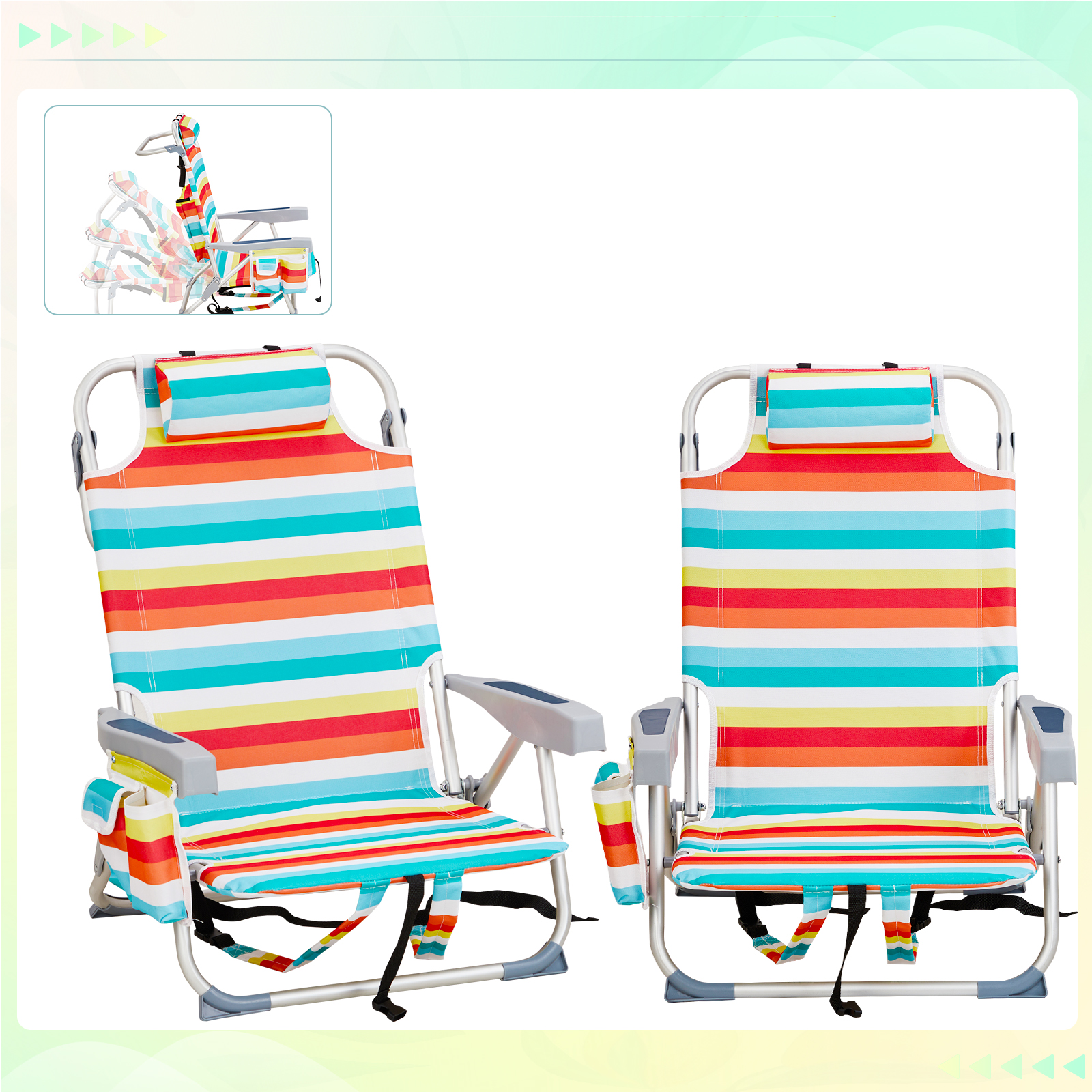 Backpack Beach Camping Chair, Aluminum 600D Polyester Fabric with Cup Holder - Picture 5 of 8