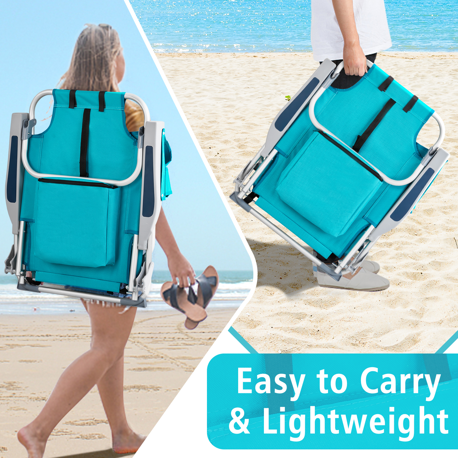 Backpack Beach Camping Chair, Aluminum 600D Polyester Fabric with Cup Holder - Picture 8 of 8