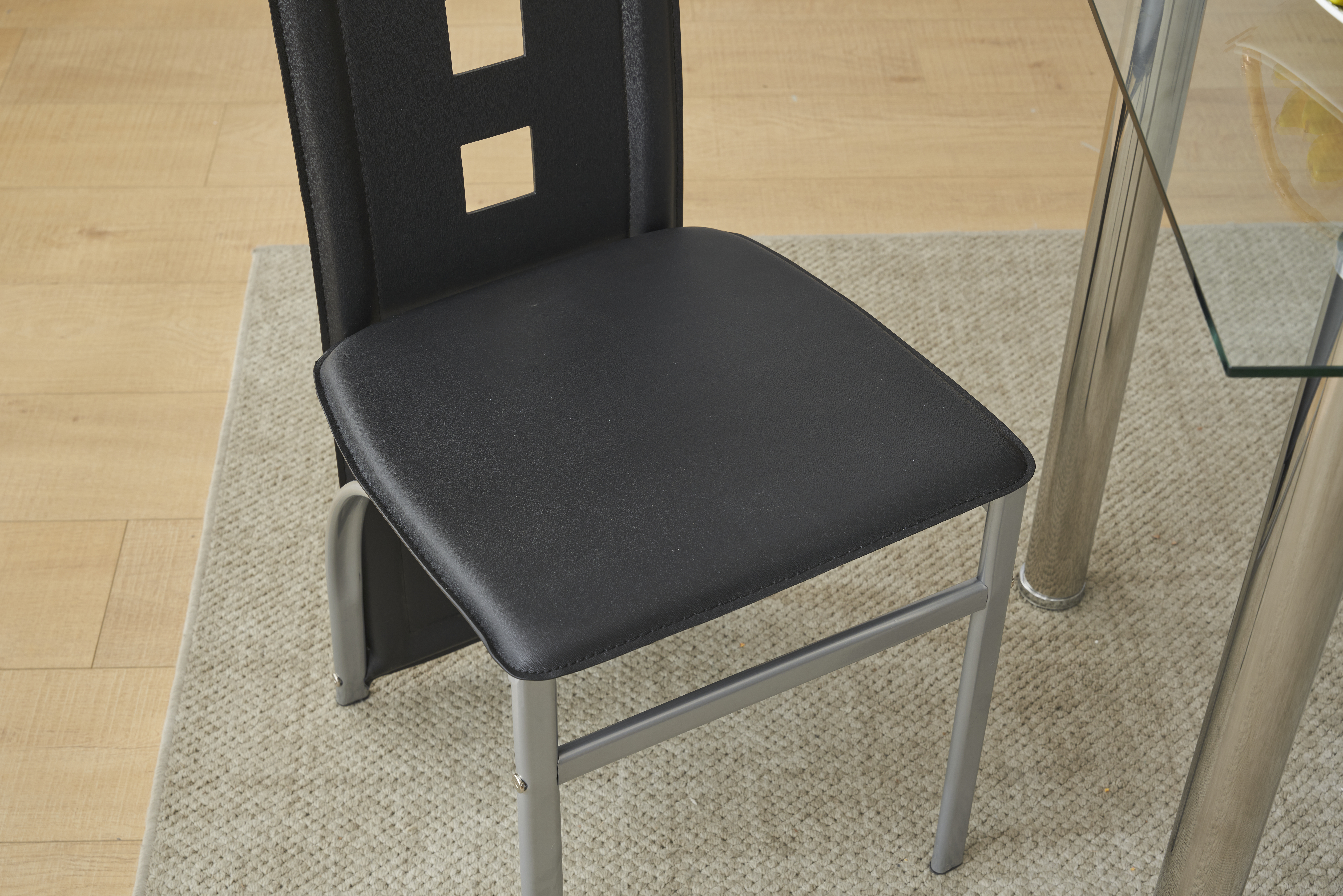 5 Piece Dining Set Glass Top Table and 4 Leather Chair for Kitchen Dining Room detailed image 7