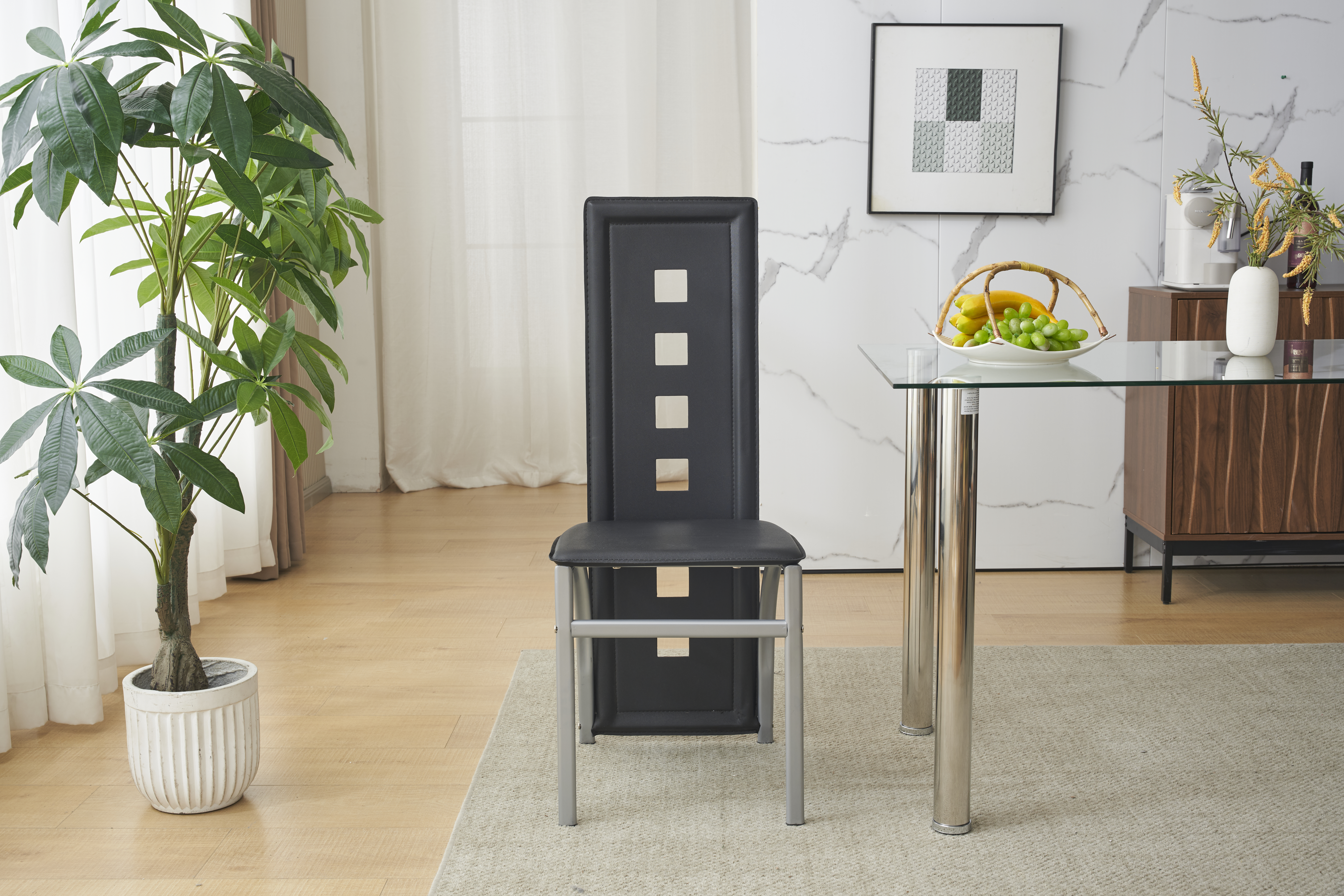 5 Piece Dining Set Glass Top Table and 4 Leather Chair for Kitchen Dining Room detailed image 8